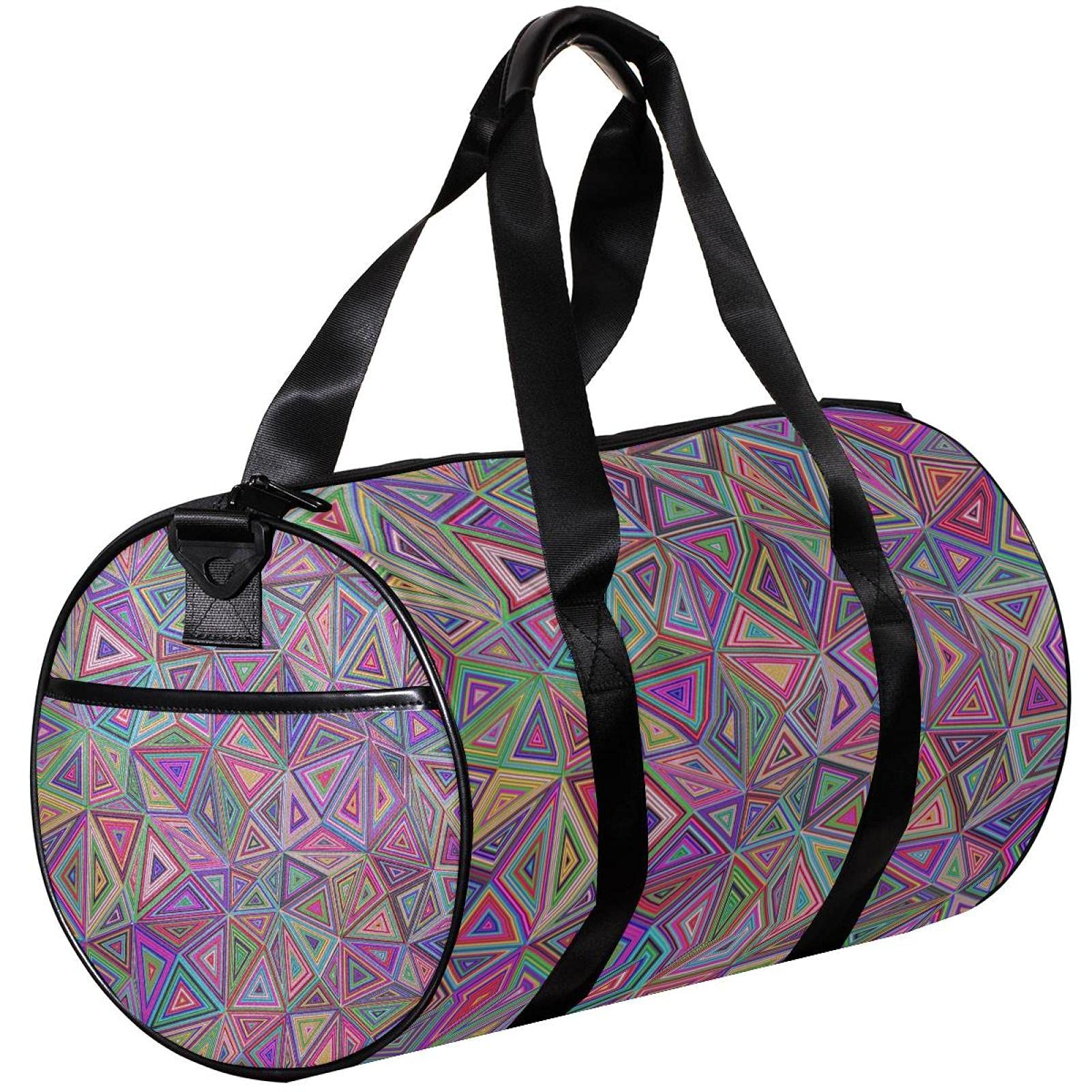 Colorful Mosaic Pattern Small Travel Duffel Bag - Lightweight Canvas Gym Bag with Polygon Triangle Design for Sports, Gym & Weekend Getaways