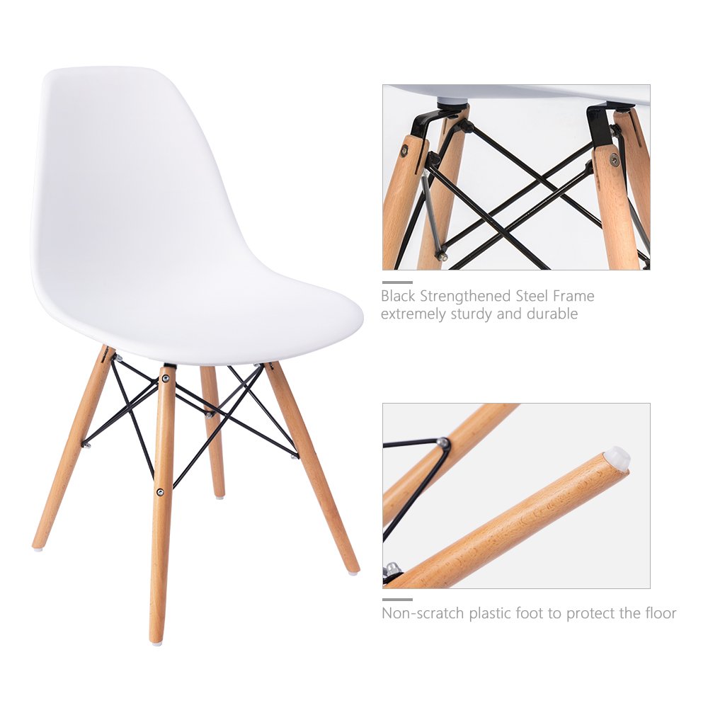 Furmax Mid Century Modern DSW Dining Chairs Set of 4 - Pre-Assembled Plastic Shell Lounge Chairs for Kitchen, Dining Room, Bedroom & Living Room - White | Perfect for Home Decor, Restaurant & Office Use