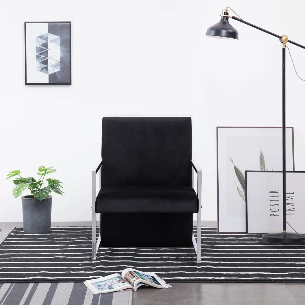 Premium Black Velvet Reclining Armchair with Chrome Feet - Comfortable & Stylish Seating for Dad, Mom, Wife & Friends - Perfect for Living Room, Bedroom or Home Theater Relaxation