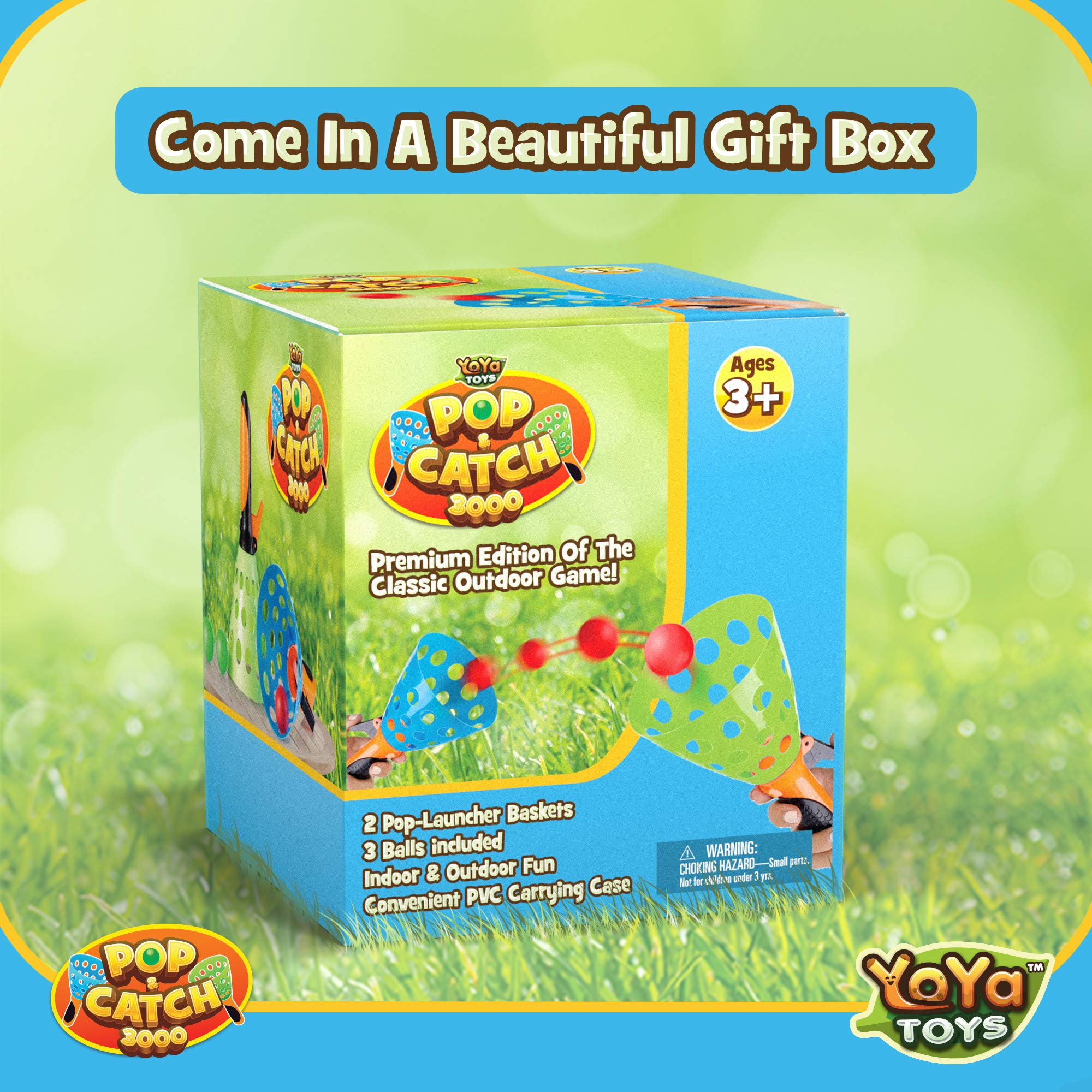 YoYa Toys Pop and Catch Ball Game Set for Kids Ages 8-12 - Outdoor Sports Toys with 2 Launcher Baskets, 3 Balls & PVC Storage Bag - Fun Backyard, Beach & Camping Activities for Family Parties & Outdoor Play