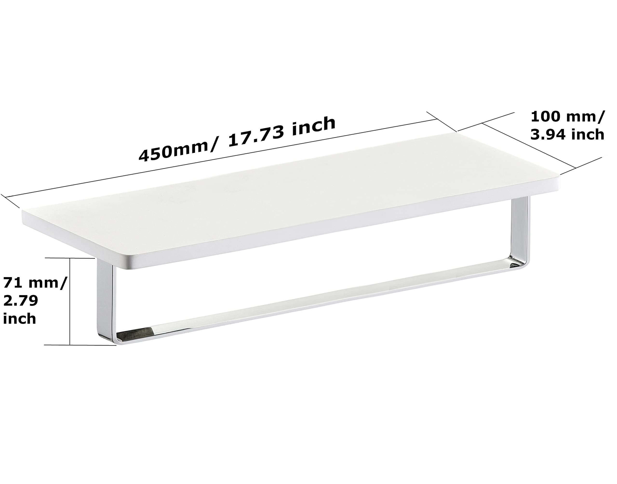 KAISERAUM Chrome Mock Marble Bathroom Storage Shelf with Towel Bar - 17.7x4 Inch Wall-Mounted Organizer for Towels & Toiletries - Perfect for Small Bathrooms, Powder Rooms & Spa Areas (Model GV-129)