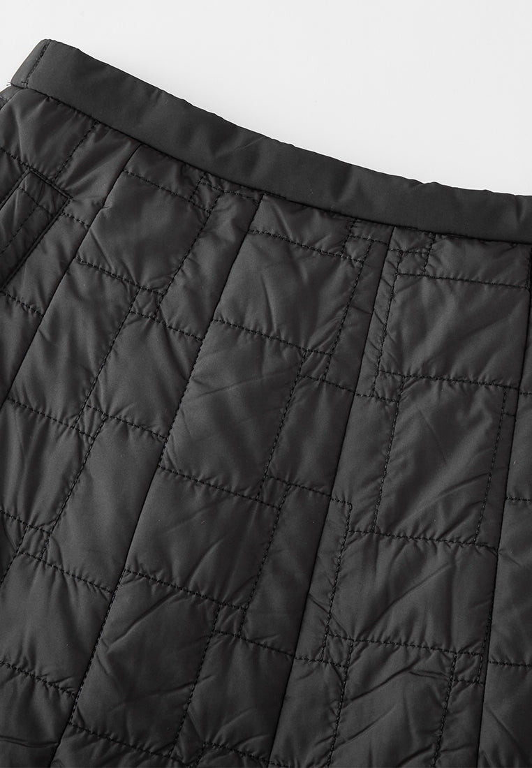 Stylish Elastic Waistband Rectangular Quilted Skirt with Leather Trim - Perfect for Office Wear, Casual Outings & Special Occasions