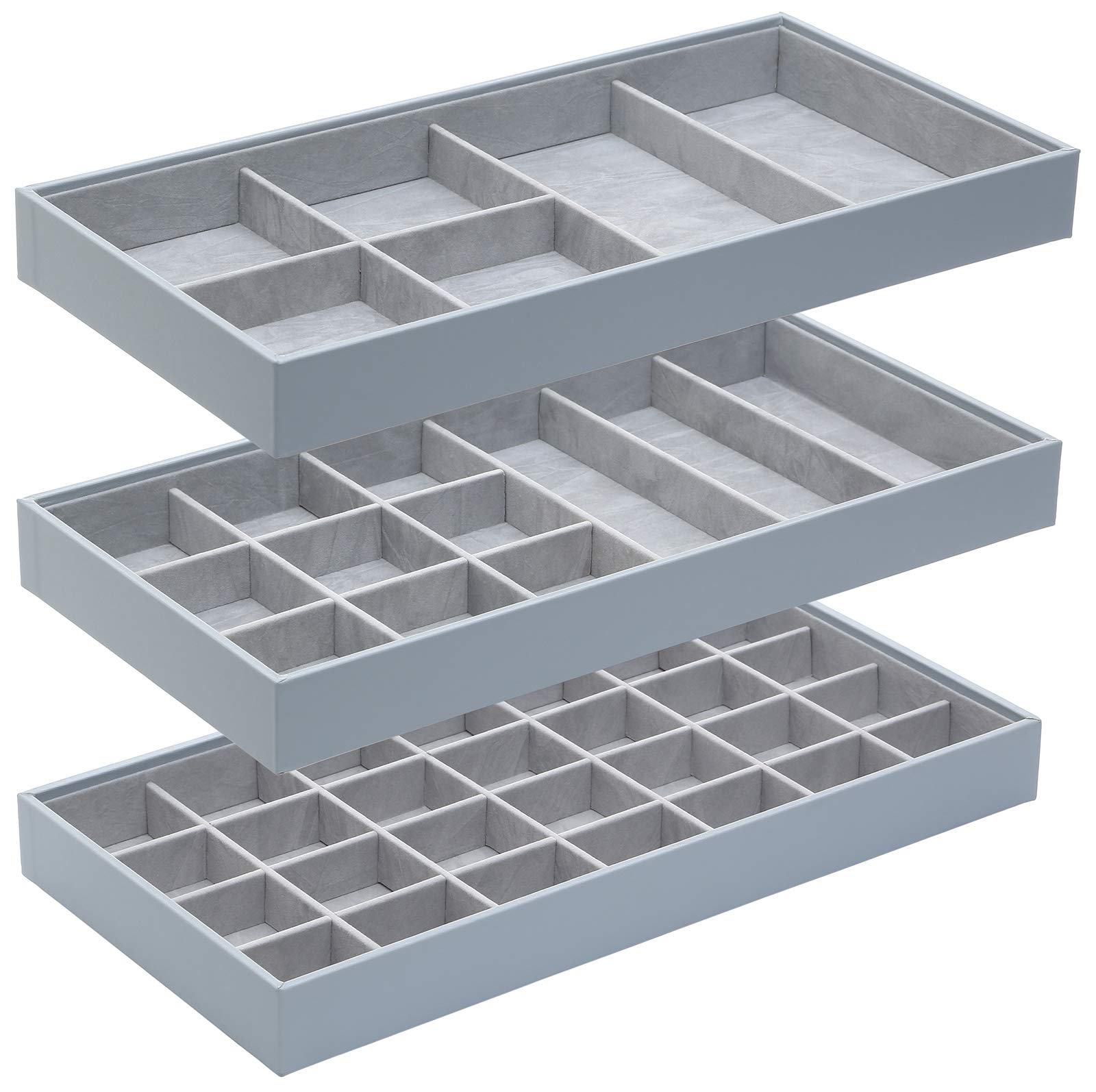 Stackable Jewelry Organizer Trays - 3-Piece Set for Necklaces, Rings & Cosmetics | Closet & Dresser Drawer Storage | Perfect for Travel, Vanity & Gift Giving