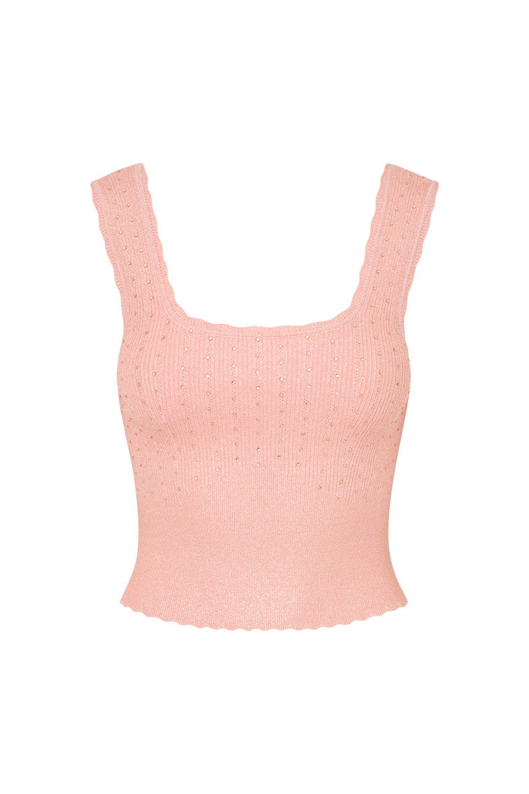 Prague Crystal Knit Tank Top for Women - Breathable Summer Sleeveless Shirt - Elegant Rhinestone Embellished Blouse for Casual Wear, Night Out & Special Occasions