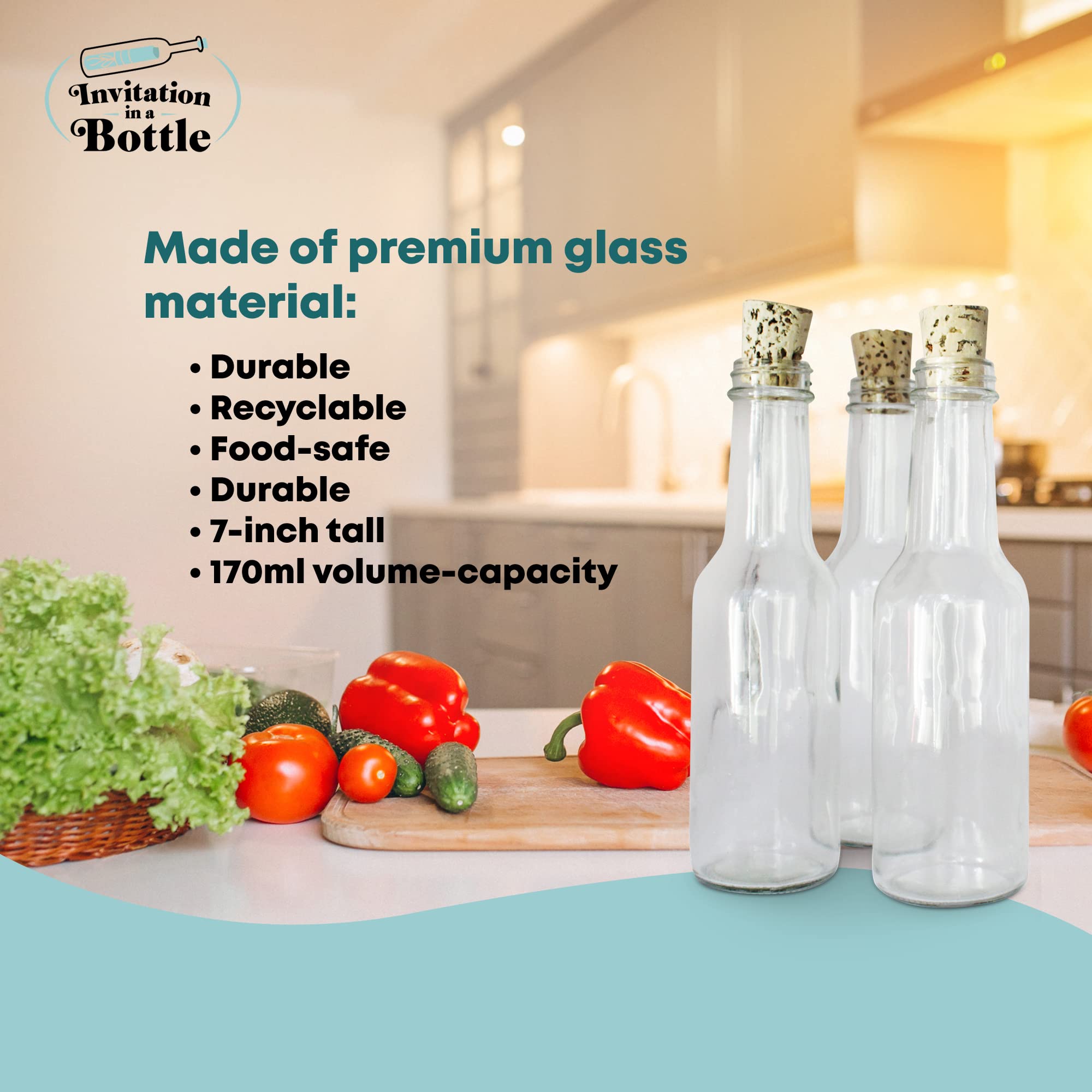 12-Pack Clear Glass Bottles with Wooden Cork Lids - 170ml/5.5 oz Wide Mouth Design - Reusable for DIY Crafts, Wedding Favors, Potion Bottles, Sand Art & Home Decor - Perfect for Party Invitations, Gift Packaging & Apothecary Storage