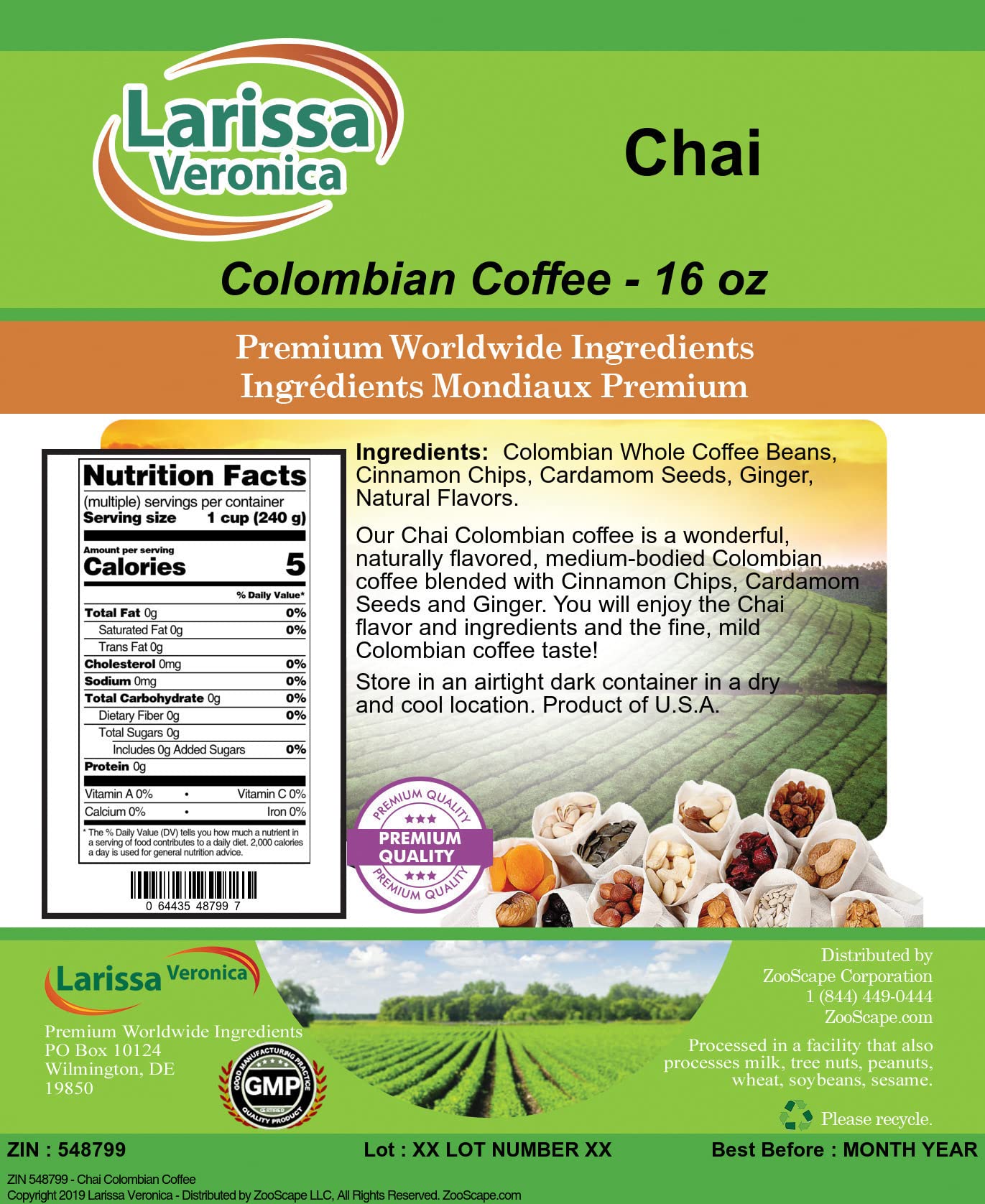 Premium Colombian Chai Coffee Beans - Gourmet Naturally Flavored Whole Bean Coffee (16oz, 3-Pack) | Perfect for Home Brewing, Office Use & Gift Giving