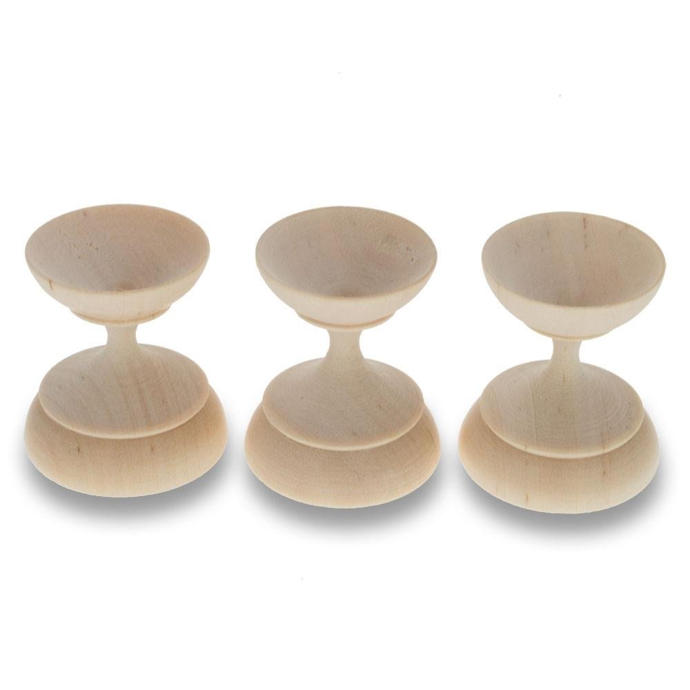 BestPysanky Set of 3 Unfinished Wooden Ukrainian Easter Egg Stands - 1.5 Inch Blank Display Holders for Easter Decorations, Home Decor & Craft Projects