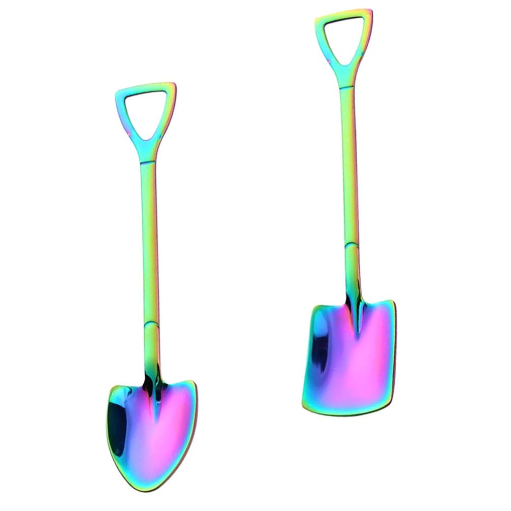 DOITOOL 2-Piece Stainless Steel Mini Shovel Tea Coffee Sugar Spoon Set - Perfect for Cocktail Stirring, Ice Cream, Desserts & Coffee Accessories - Elegant Silverware Gift Boxed Set for Home, Cafe & Party Use
