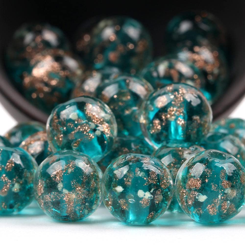 100pcs 8mm Assorted Glow in The Dark Lampwork Glass Beads - Peacock Blue Luminous European Beads for DIY Jewelry Making, Charm Bracelets, Necklaces & Earrings - Perfect for Nighttime Accessories and Party Favors