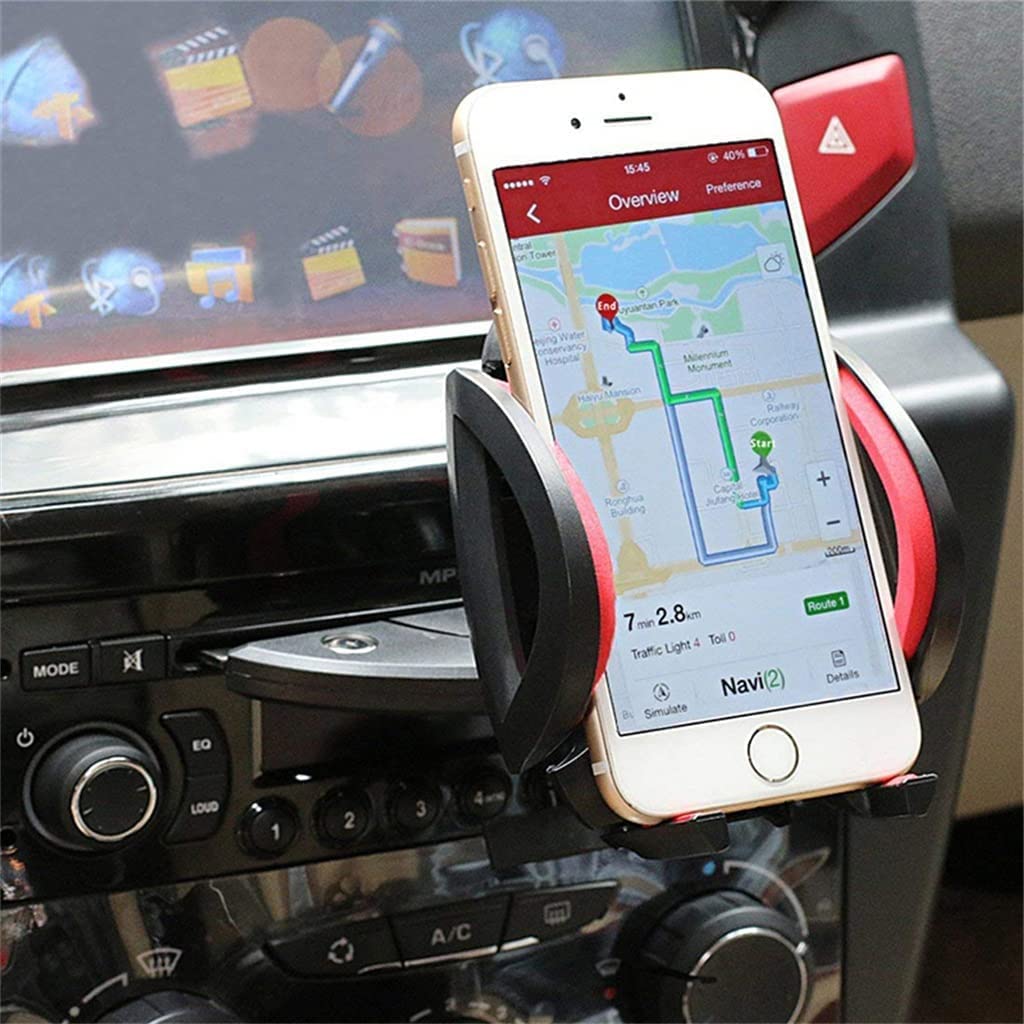 Universal Car Phone Holder - ASFD CD Slot Car Phone Mount Stand for iPhone, Samsung & All Smartphones - Secure & Adjustable Phone Cradle (Red) - Perfect for Driving, Navigation & Hands-Free Calls