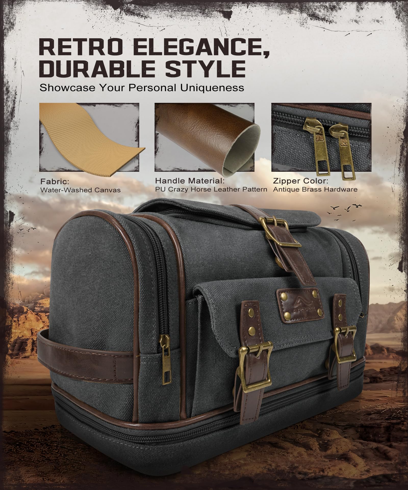 Premium Canvas Hanging Toiletry Bag for Men - 7 Compartment Travel Organizer with Large Capacity | Waterproof Gym, Camping & Business Trip Essentials Storage | Black Travel Toiletry Kit for Shaving, Cosmetics & Personal Care Items
