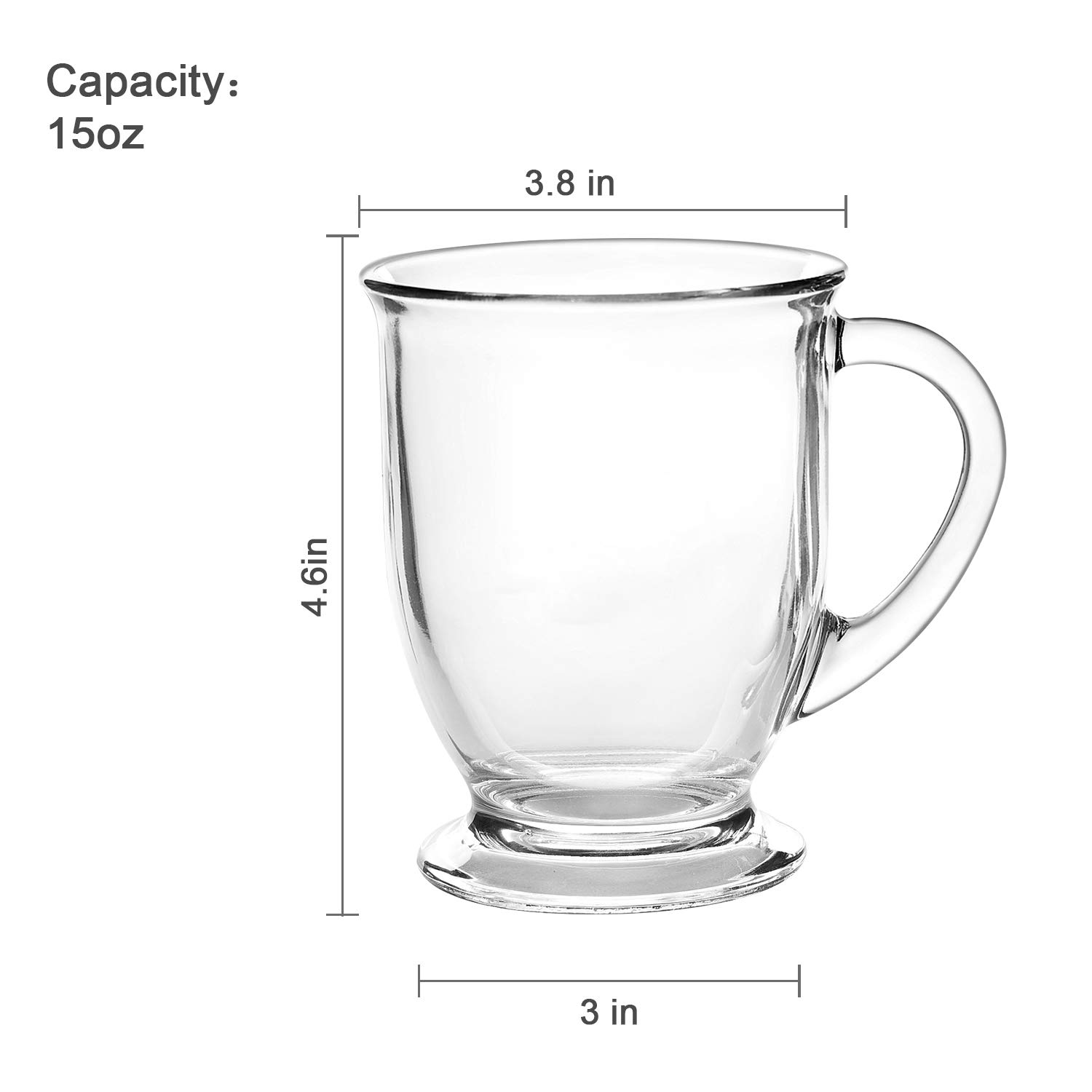 15oz Glass Coffee Mugs Set of 6 - Perfect for Latte, Tea & Hot Drinks at Home
