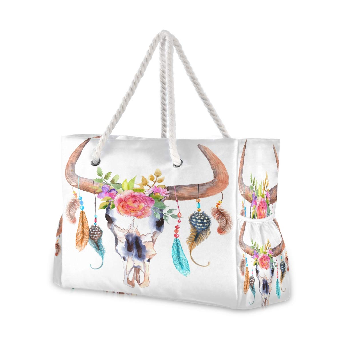 Stylish Cow Skull Beach Tote Bag - Large Duffle Travel Bag for Women & Men | Perfect for Beach Vacations, Gym, Shopping & Weekend Getaways