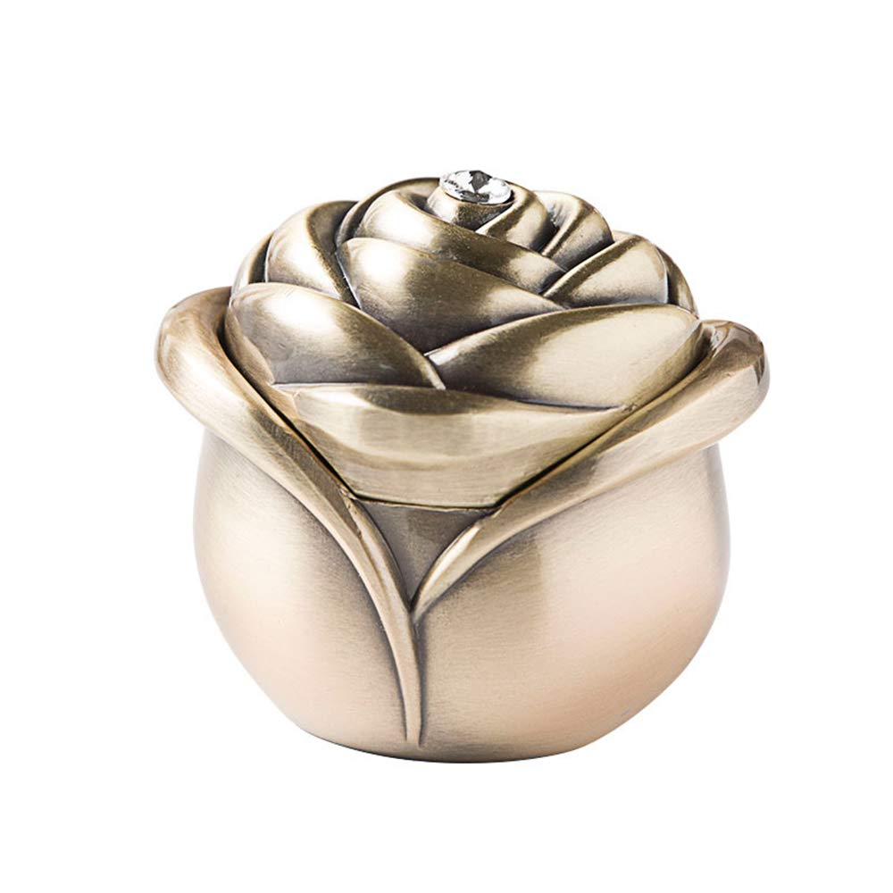 Vintage Rose Bud Jewelry Box - Small Zinc Alloy Trinket Box for Rings, Necklaces & Keepsakes (5.4 x 5.4 x 4.8cm) - Perfect for Bedroom Dresser, Wedding Gift & Jewelry Storage