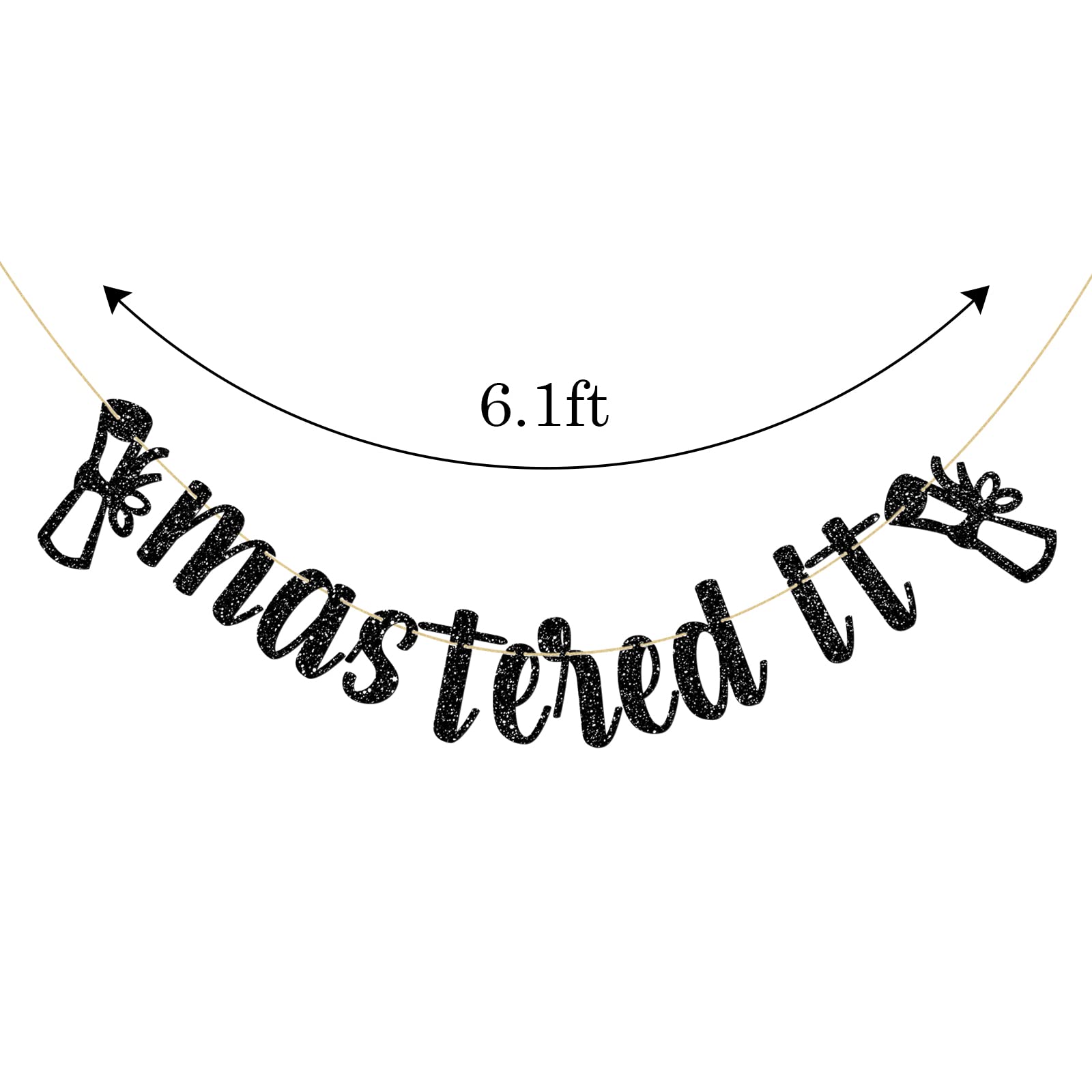 Mastered It Graduation Banner - Glittery Black College Graduation Party Decorations for Senior Grads | Perfect for Graduation Parties, Dorm Decor & Celebration Backdrops