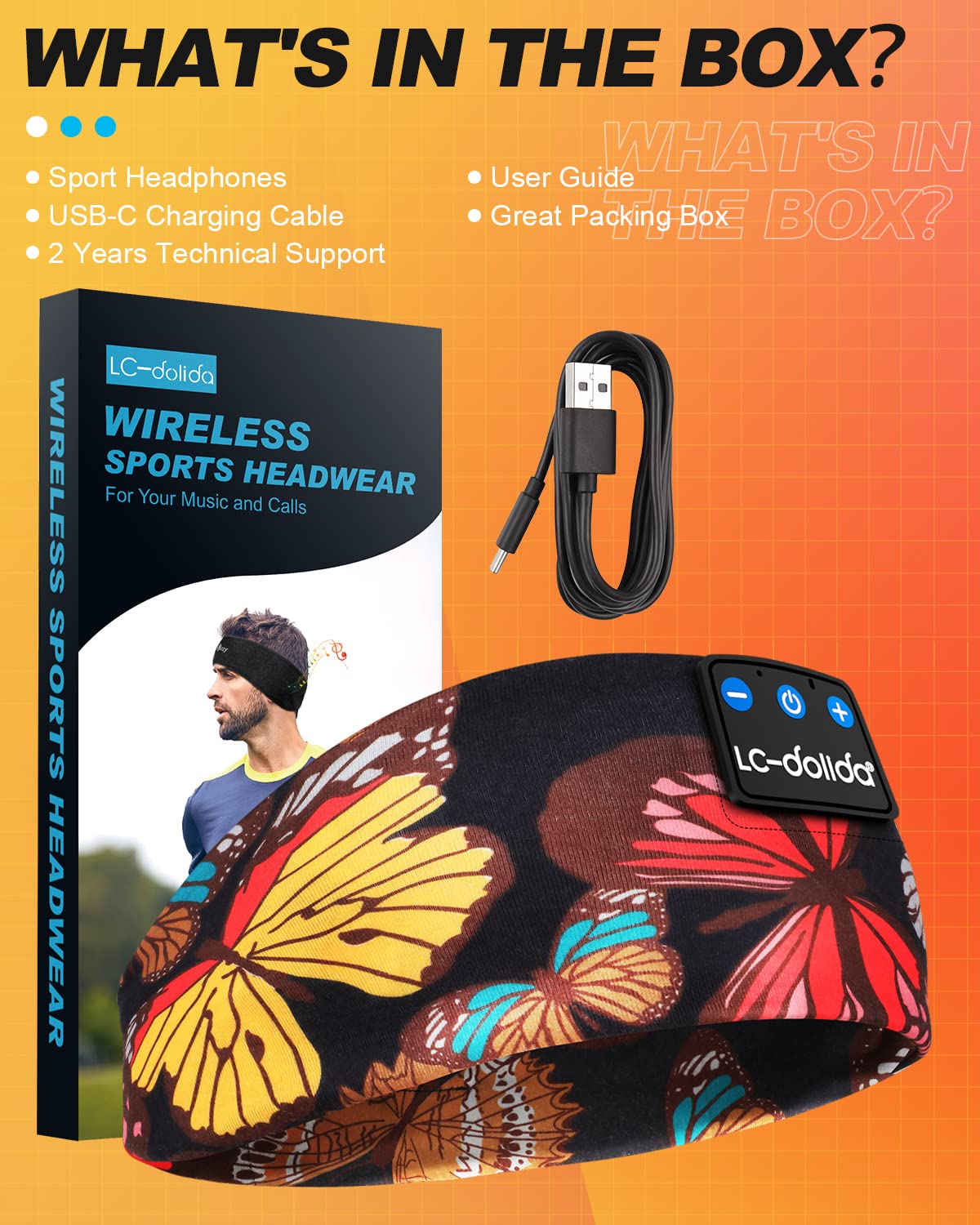 **LC-dolida Bluetooth 5.4 Sleep Headphones Headband – Wireless Sports Headband with Built-in Speaker & Mic, USB-C Charging – Perfect for Sleeping, Workout, Jogging, Yoga, Travel, Meditation & Insomnia Relief (Butterfly Design)**    *(Use Cases: Ideal for side sleepers, gym workouts, late-night relaxation, noise-free travel, and mindfulness meditation.)*