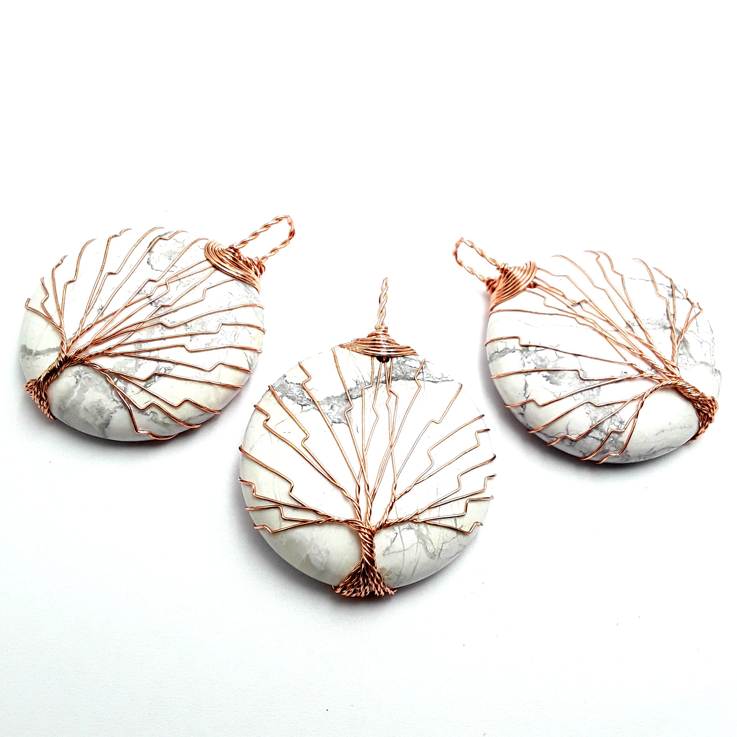 Howlite Tree Pendant - 40mm Round Copper Wire Wrapped Necklace Charm - Sold Individually - Perfect for Boho Jewelry, Spiritual Gifts & Nature-Inspired Accessories