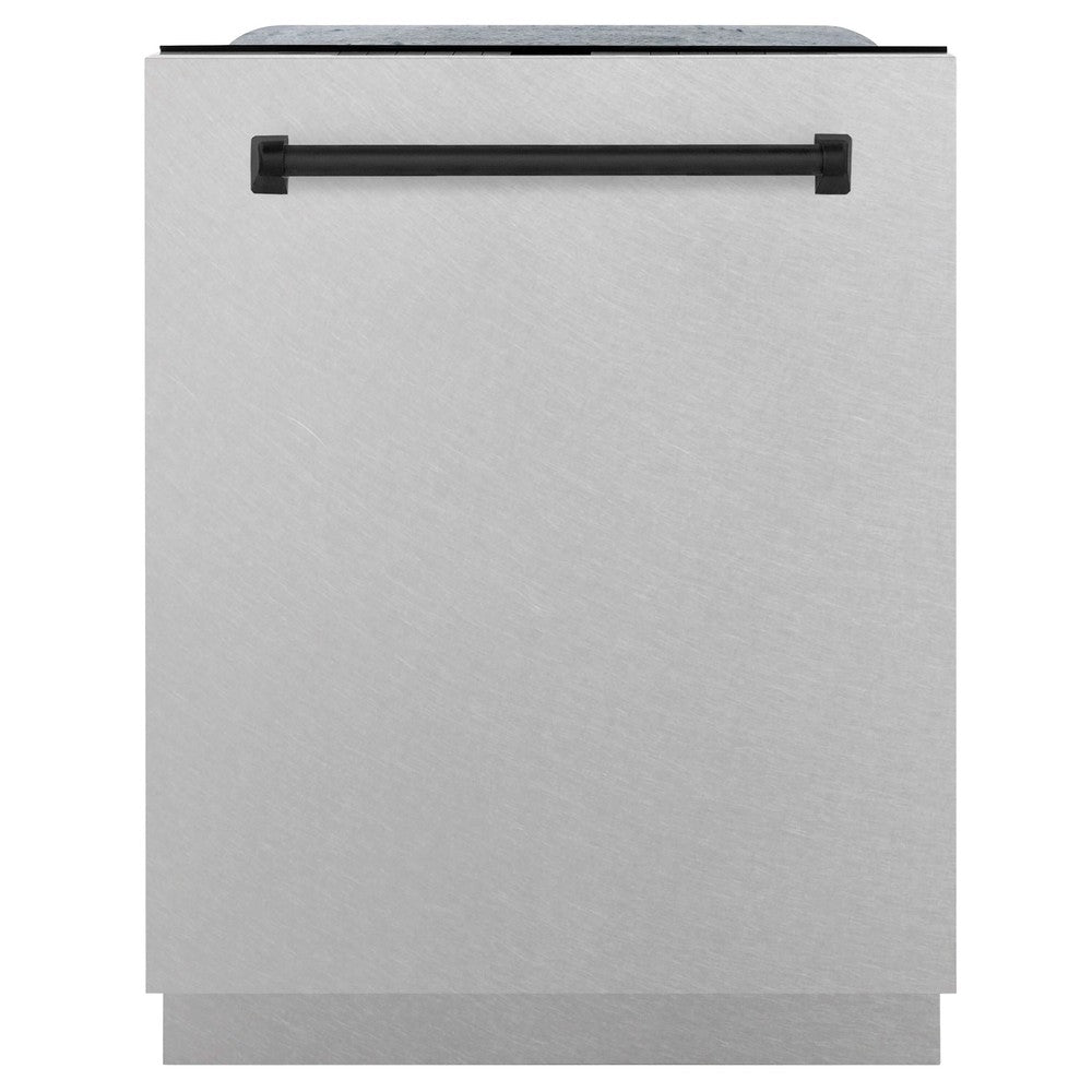 ZLINE Autograph Edition 24-inch Built-In Tall Tub Dishwasher - Monument Series 3rd Rack, Top Control Panel, Satin Stainless Steel with Matte Black Handle, Ultra Quiet 45dBa (DWMTZ SN 24 MB) - Perfect for Modern Kitchens, Open Concept Homes, and Luxury Condos