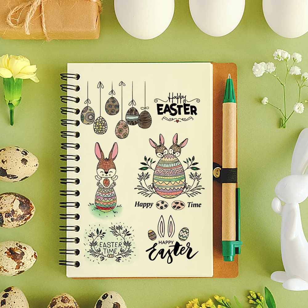 Easter Bunny Egg Clear Stamps Set - Silicone Rubber Stamps for Card Making, Scrapbooking, Photo Albums & DIY Crafts - Includes Floral Designs & Easter Words - Perfect for Easter Decorations, Greeting Cards & Handmade Gifts
