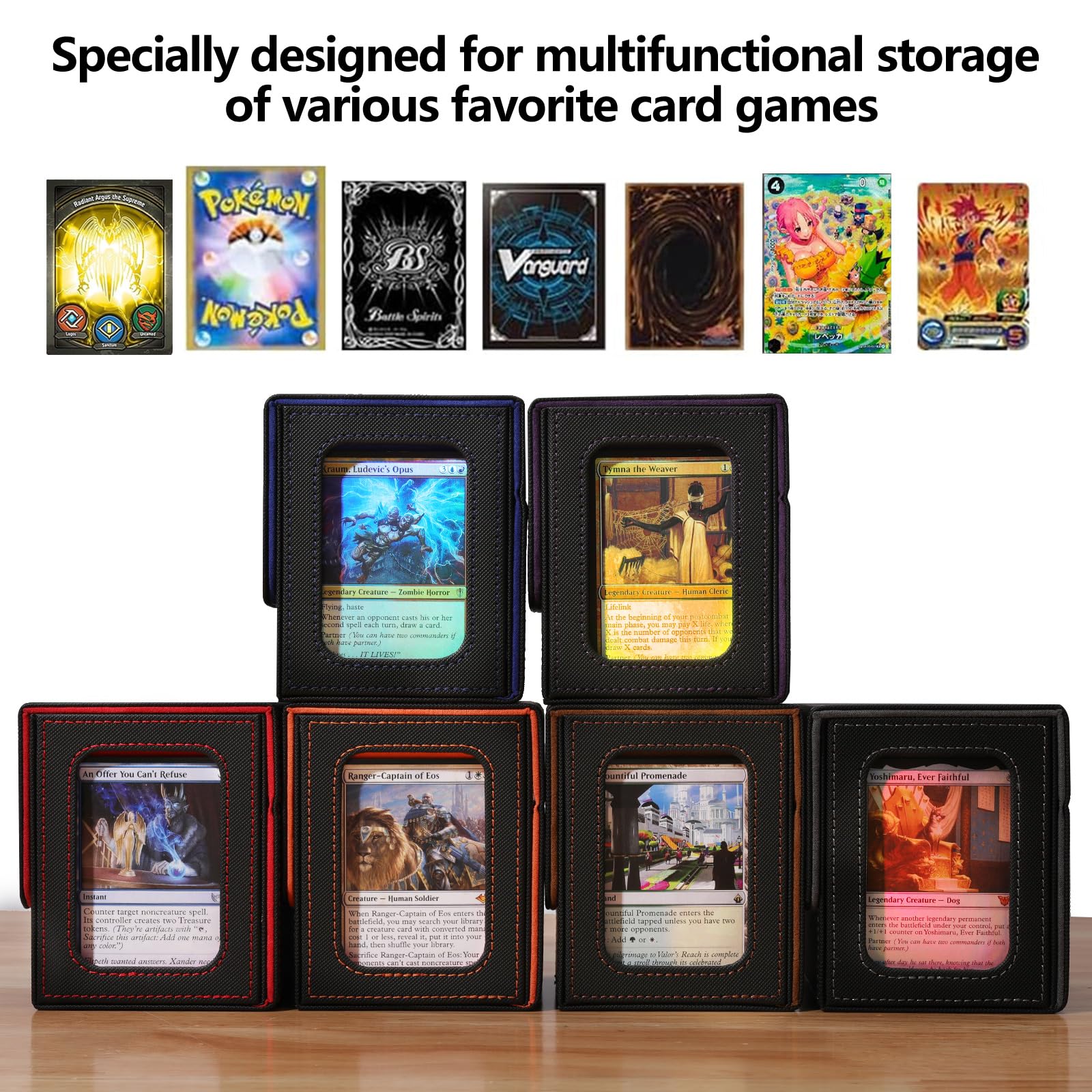 Premium MTG Commander Deck Box - Holds 100 Double Sleeved Cards with 2 Dividers & Toploader - Durable TCG Card Storage Case (Black) - Perfect for Magic: The Gathering Tournaments & Card Collection Display