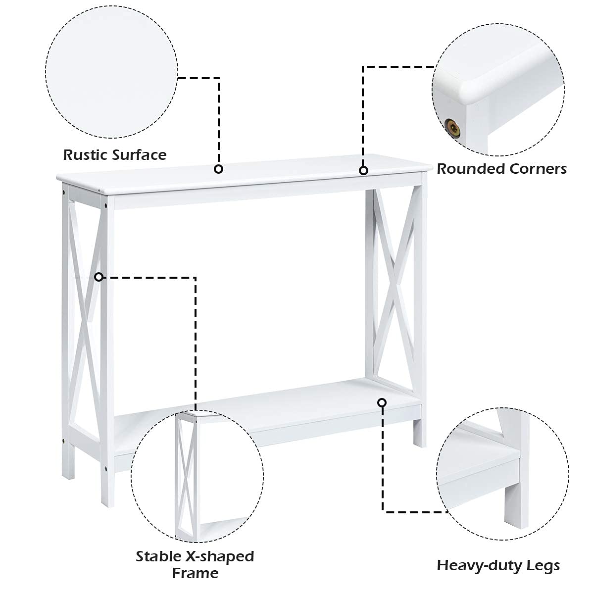 Giantex White 2-Tier Console Table with Storage Shelf, X-Design Narrow Accent Table for Entryway, Hallway, Living Room | Sofa Side Table, Bookshelf | Perfect for Small Spaces & Home Decor