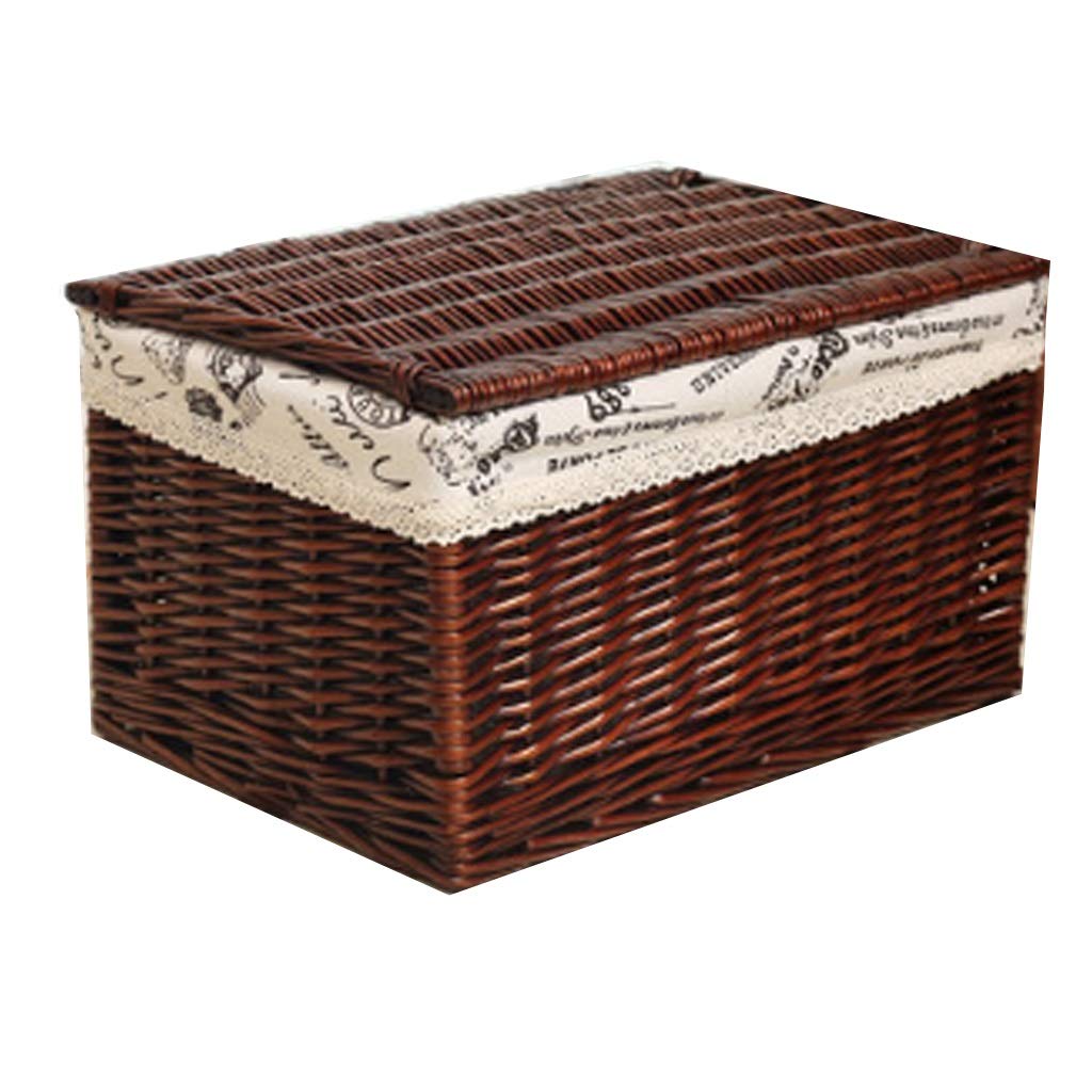 Large Woven Rattan Storage Basket with Lid - Stylish Organizer for Clothes, Toys & Home Decor | Perfect for Bedroom, Nursery & Living Room Storage (Style Three)