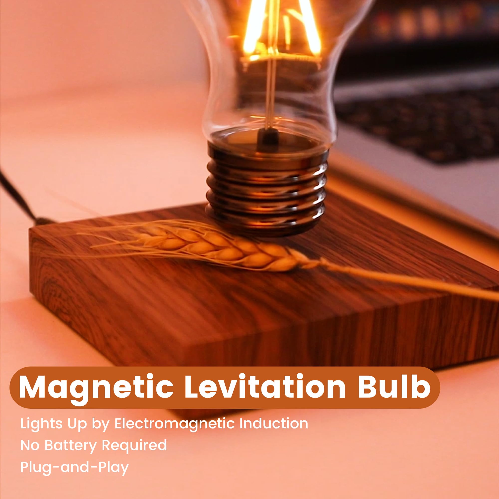 Levitating Lamp - Magnetic Floating LED Light Bulb with 360° Rotation, Wooden Base Desk Lamp for Home & Office | Unique Birthday & Christmas Gift Idea | Modern Night Light for Bedroom, Living Room & Workspace