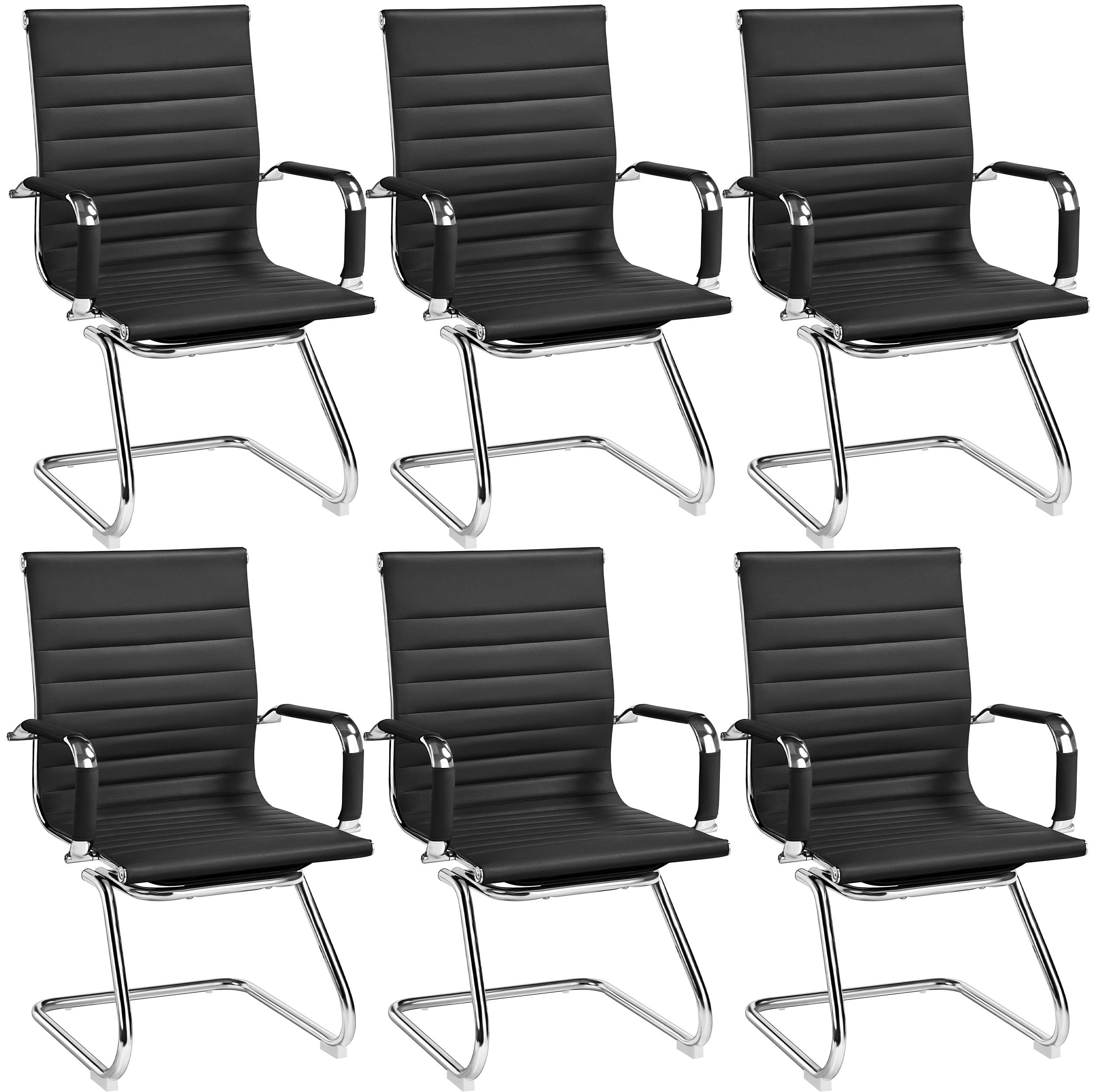 Yaheetech 6-Pack Black Faux Leather Office Guest Chairs - Mid Back Comfortable Reception Chairs for Conference Room, Waiting Area, Lobby, and Home Office - No Wheels, Durable & Stylish Seating Solution