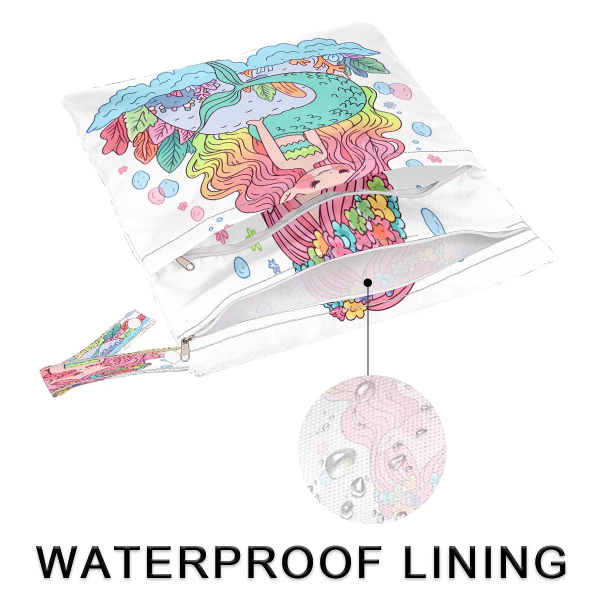Waterproof Wet Dry Bag 2-Pack - Mermaid Princess Design for Swimsuits, Laundry & Diapers | Beach, Pool, Yoga & Gym Storage Organizer | Reusable Travel & Sports Accessories