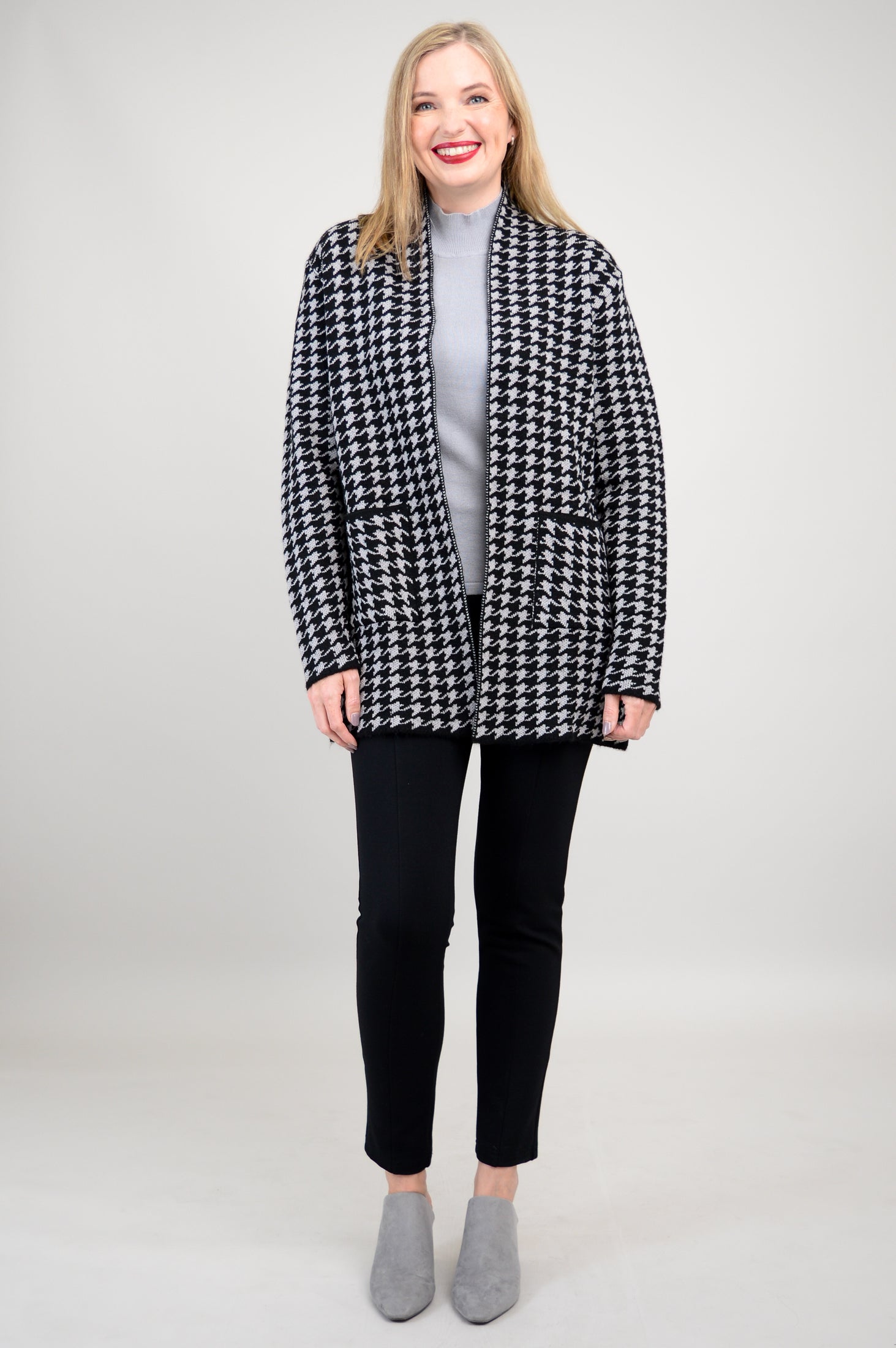 Dakota Cardigan Women's Houndstooth Pattern Cotton Wool Blend Knit Sweater for Fall & Winter - Cozy Office Wear & Casual Outfits