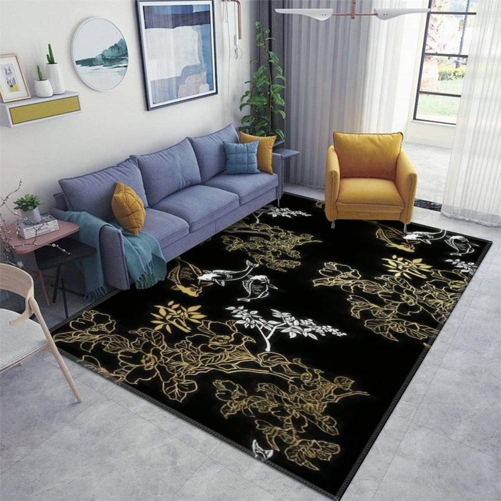 Non-Slip Thickened Area Rug Pad - Japanese Chinese Ink Painting Design, Seamless Floor Mat for Living Room, Entryway, Indoor & Outdoor Use - Perfect for Home Decor, Yoga, and Pet Play Areas