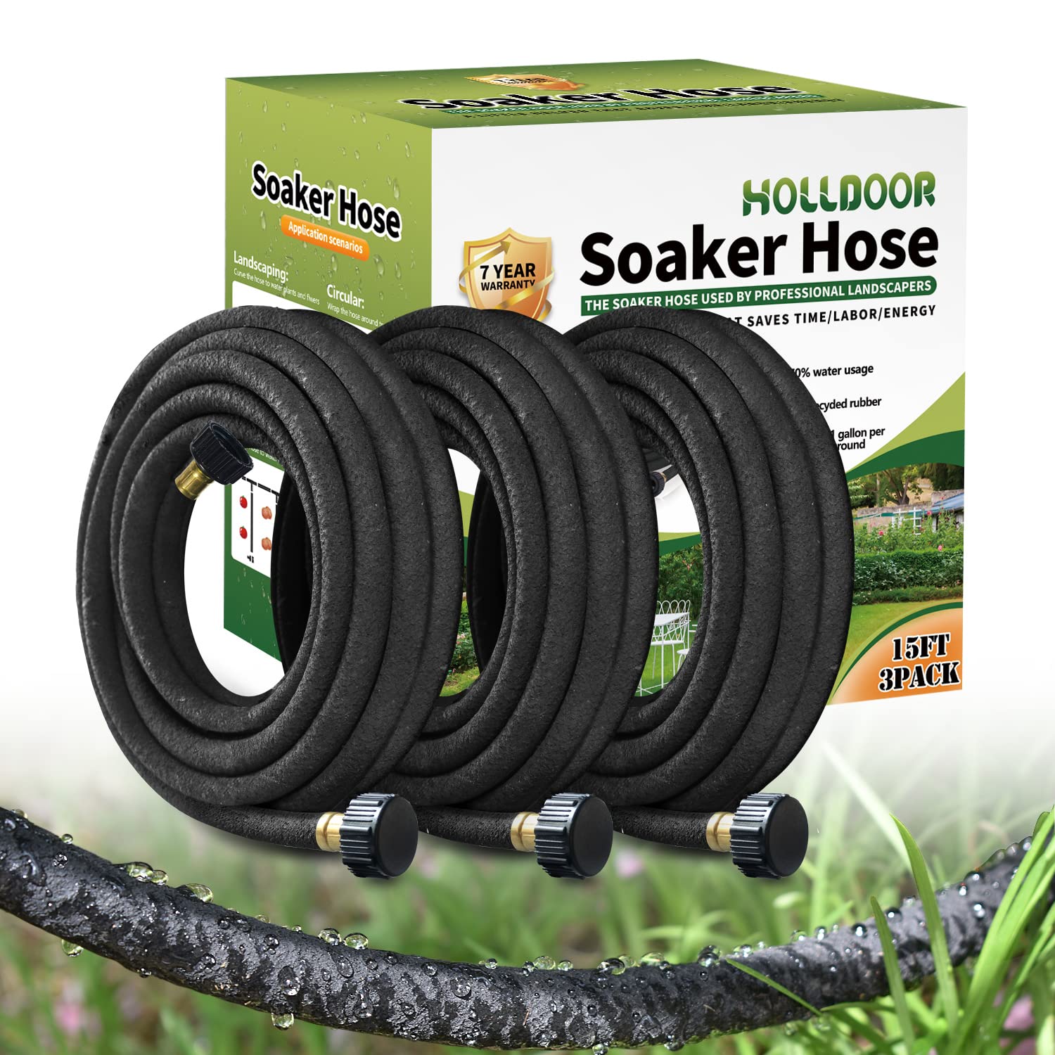 3 Pack 15 Ft Short Soaker Hose for Garden Beds - 1/2 Inch Drip Irrigation Hose for Foundation Watering, Lawn & Landscaping - 70% Water Saving Black Soaker Hose (15 Feet x 3) - Perfect for Vegetable Gardens, Flower Beds & Tree Root Watering