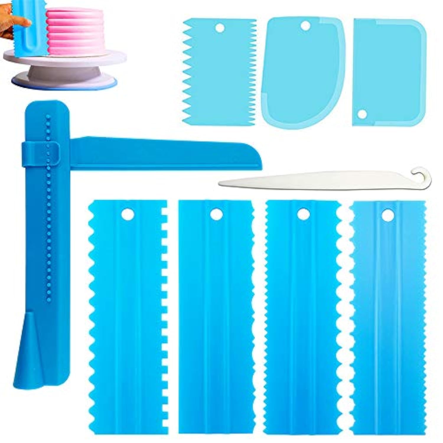 9-Piece Cake Scraper Set - Professional Cake Decorating Comb & Icing Smoother for Baking - Plastic Cake Edge Decorator, Baking Mold DIY Tool (Blue) - Perfect for Birthday Cakes, Wedding Cakes & Home Baking Projects