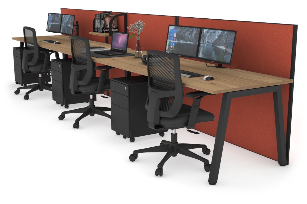 Horizon Quadro 3-Person Office Workstation - 1200L x 800W with Cable Management | Modern Office Desk for Collaborative Workspaces & Team Meetings
