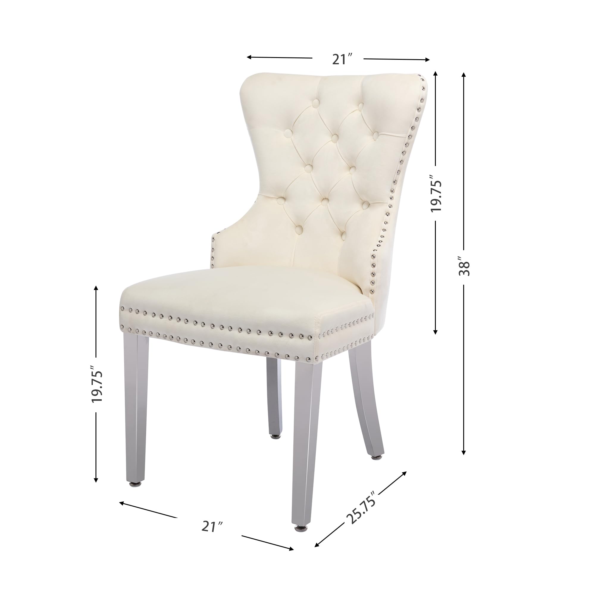 Luxury Velvet Dining Chairs Set of 2 - Tufted Upholstered Dining Room Chairs with Stainless Steel Legs & Ring Pull Design, Beige - Perfect for Modern Dining Rooms, Kitchen Breakfast Nooks & Elegant Home Decor