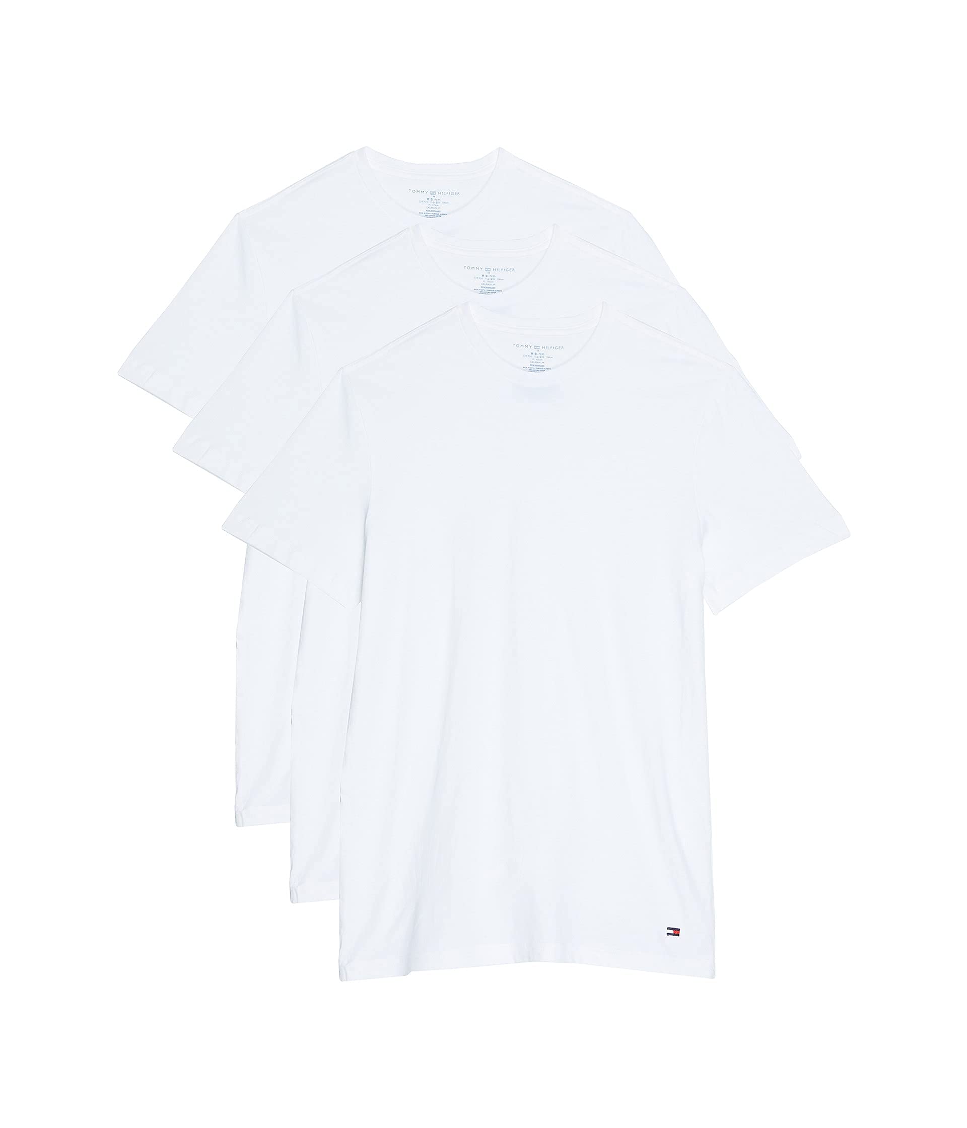 Tommy Hilfiger Men's Cotton Crew Neck Undershirts Multipack - 3 Pack Classic White T-Shirts for Everyday Wear & Layering