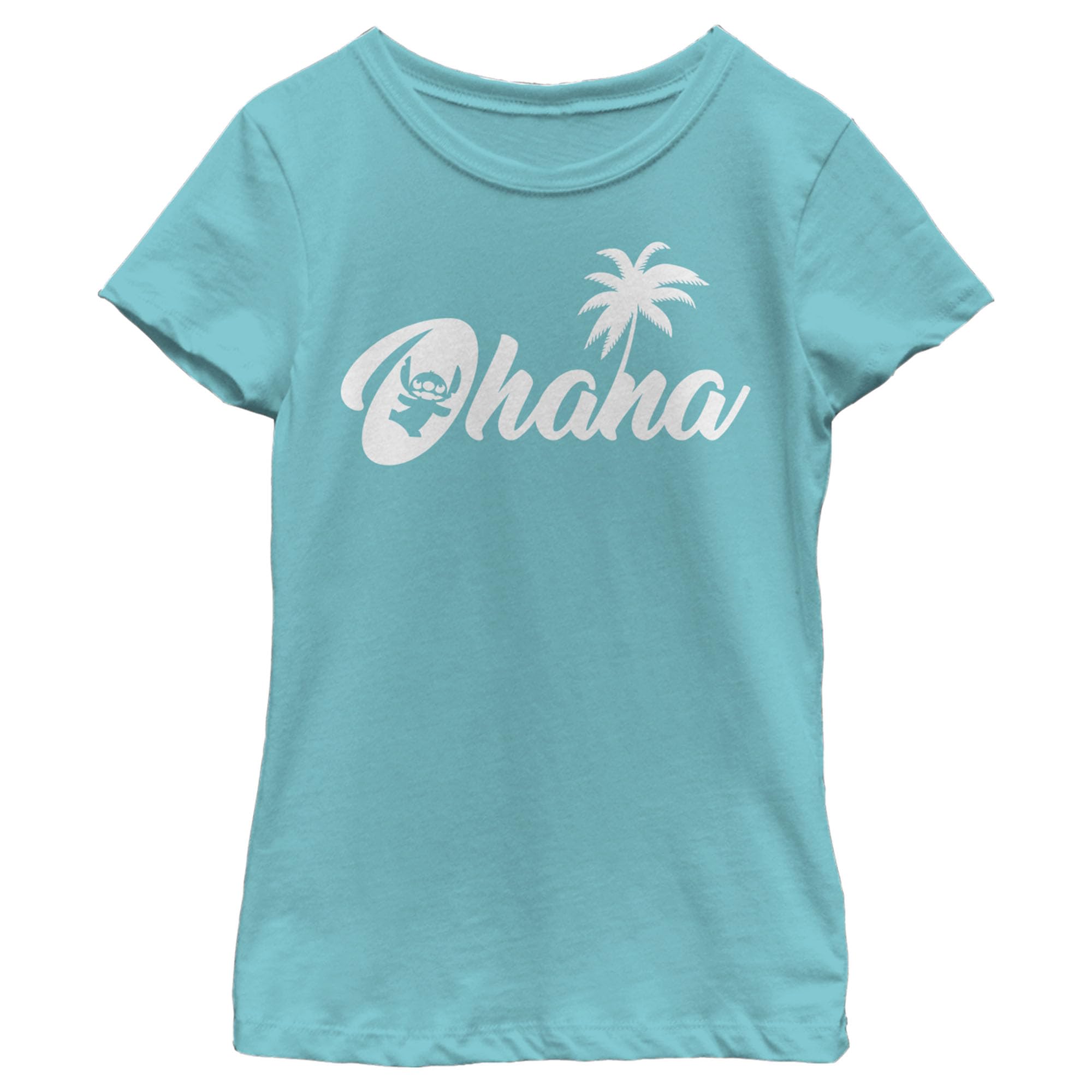 Disney Lilo & Stitch Ohana Silhouette Graphic Girls' Solid Crewneck T-Shirt - Cute Casual Outfit for School, Playdates & Family Gatherings