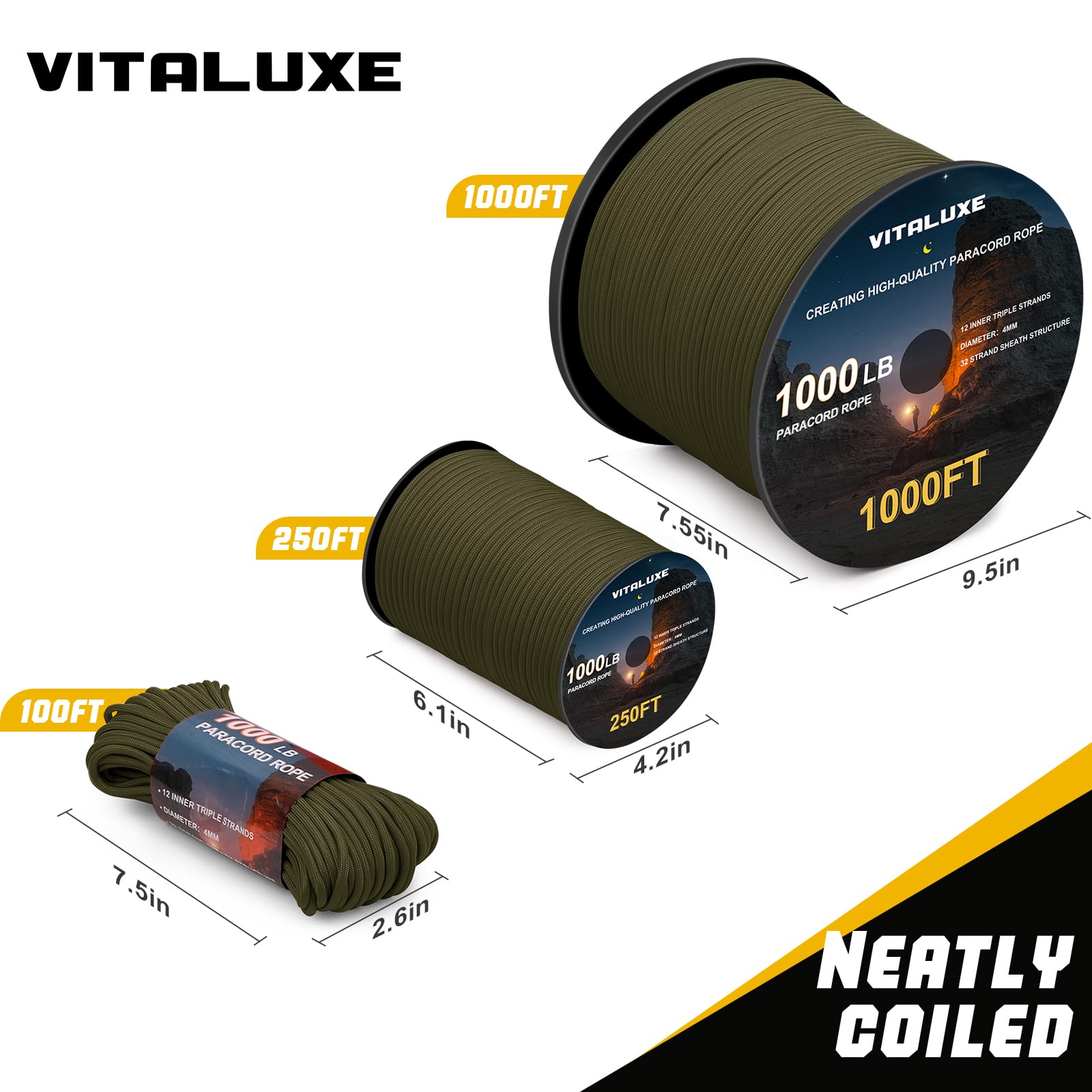 Heavy Duty 1000lb 4mm Paracord Rope - Survival, Camping & Hiking Gear
