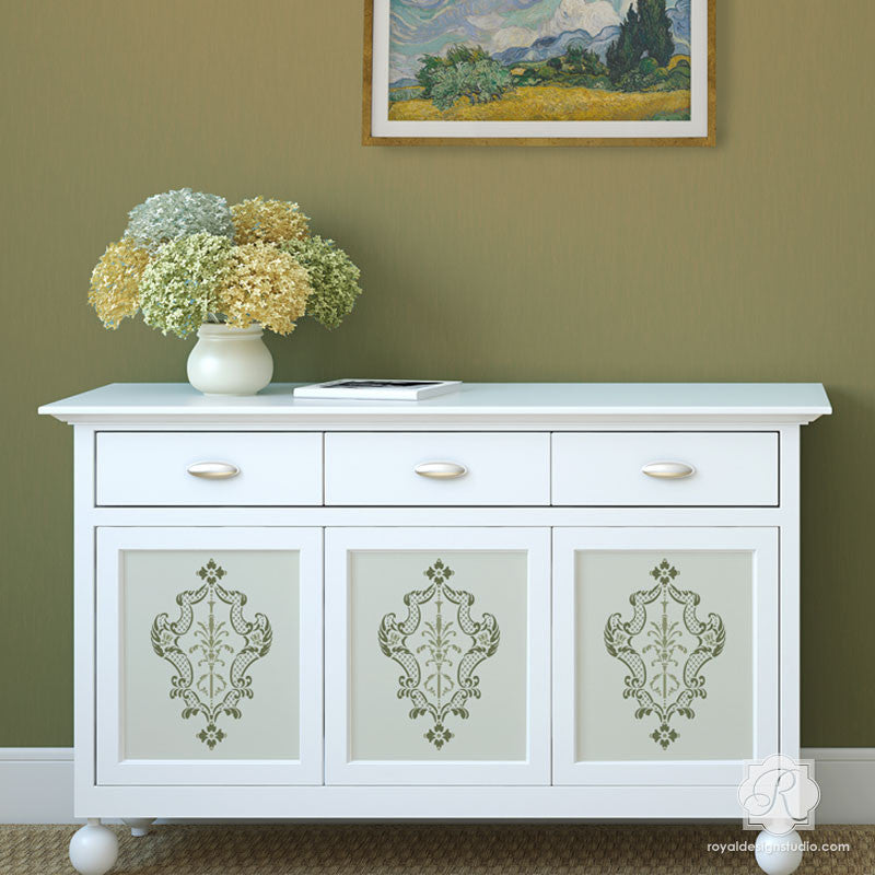 Villa Alison Woolley Damask Stencil for Furniture - DIY Home Decor, Wall Painting, Craft Projects - Reusable Template for Wood, Fabric, and Canvas