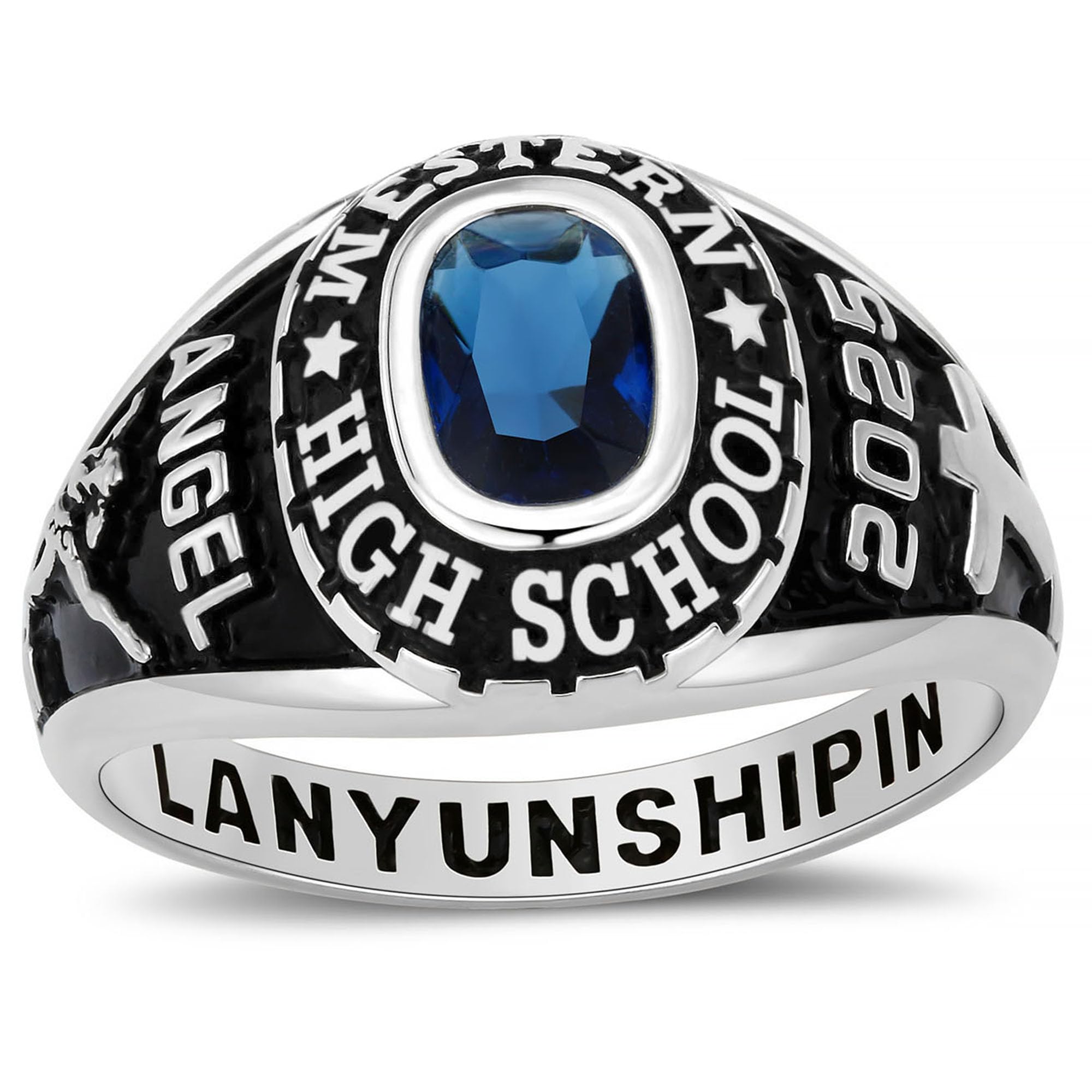 Custom Sterling Silver Class Rings for Women - Personalized High School & College Graduation Rings with Birthstone, Sizes 5-15 | Perfect Gift for Graduates, Anniversary & Special Occasions
