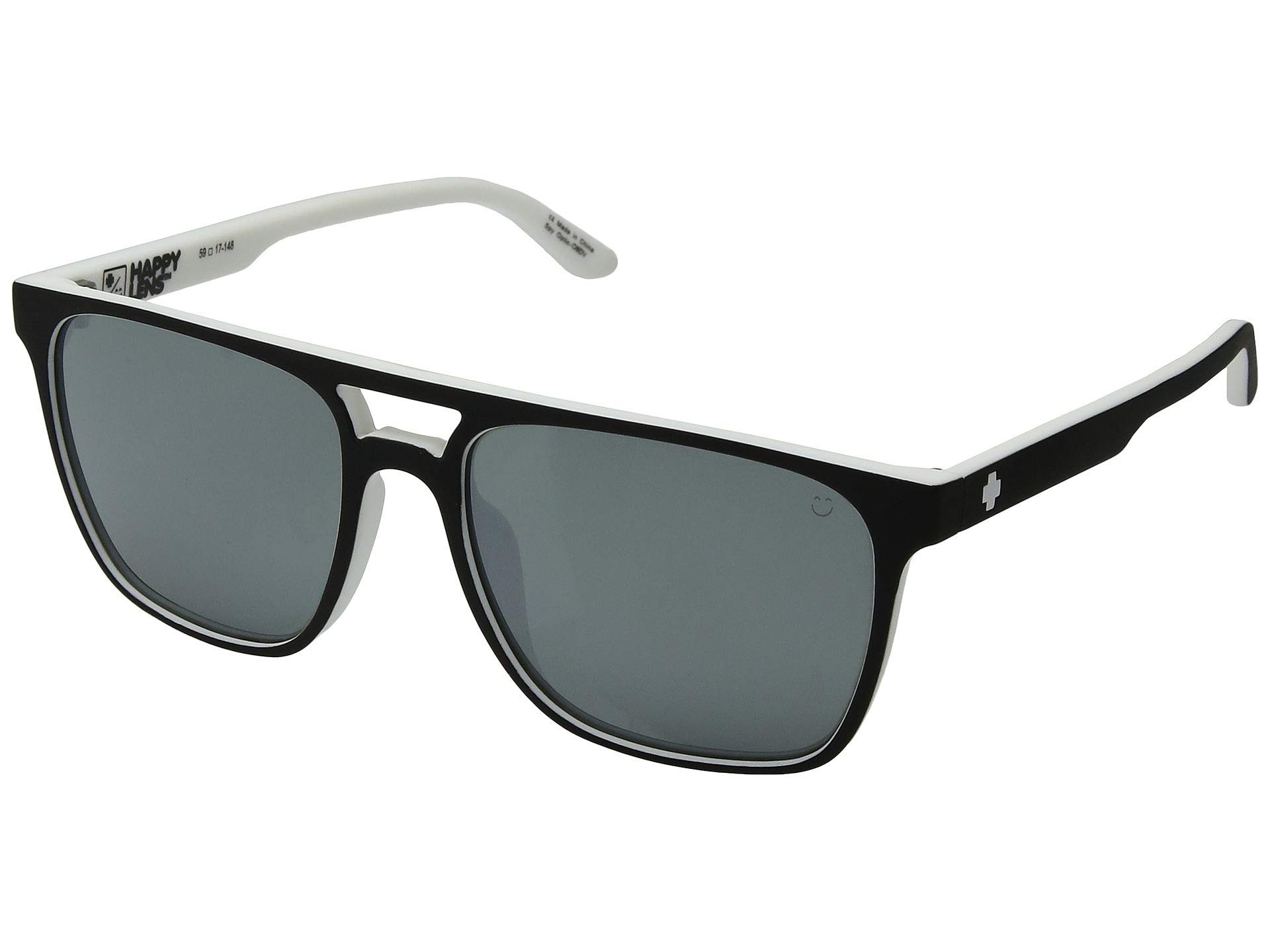 Spy Czar Sunglasses - Whitewall Black & White Frame with Happy Platinum Spectra Lens - UV Protection, Polarized, Stylish for Outdoor, Driving, Beach & Fashion
