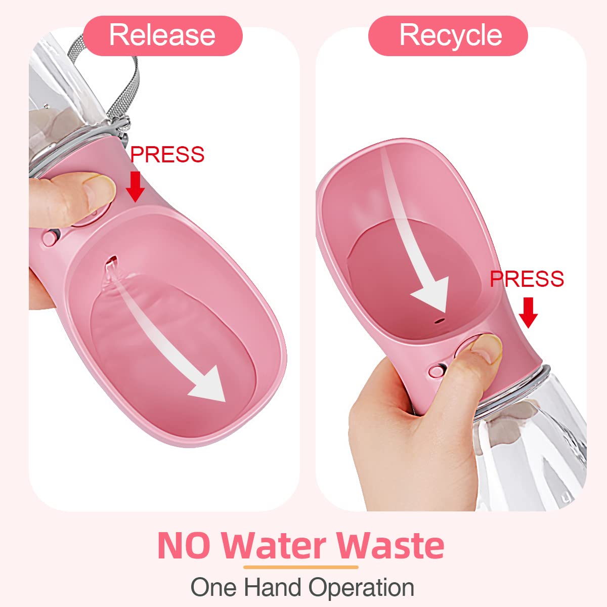 Portable Dog Water Bottle with Bowl - 19oz Lightweight Travel Water Dispenser for Dogs, Puppy Essentials for Outdoor Walking, Hiking & Camping - Pink Pet Accessories (Perfect for Park Visits, Beach Trips & Daily Walks)