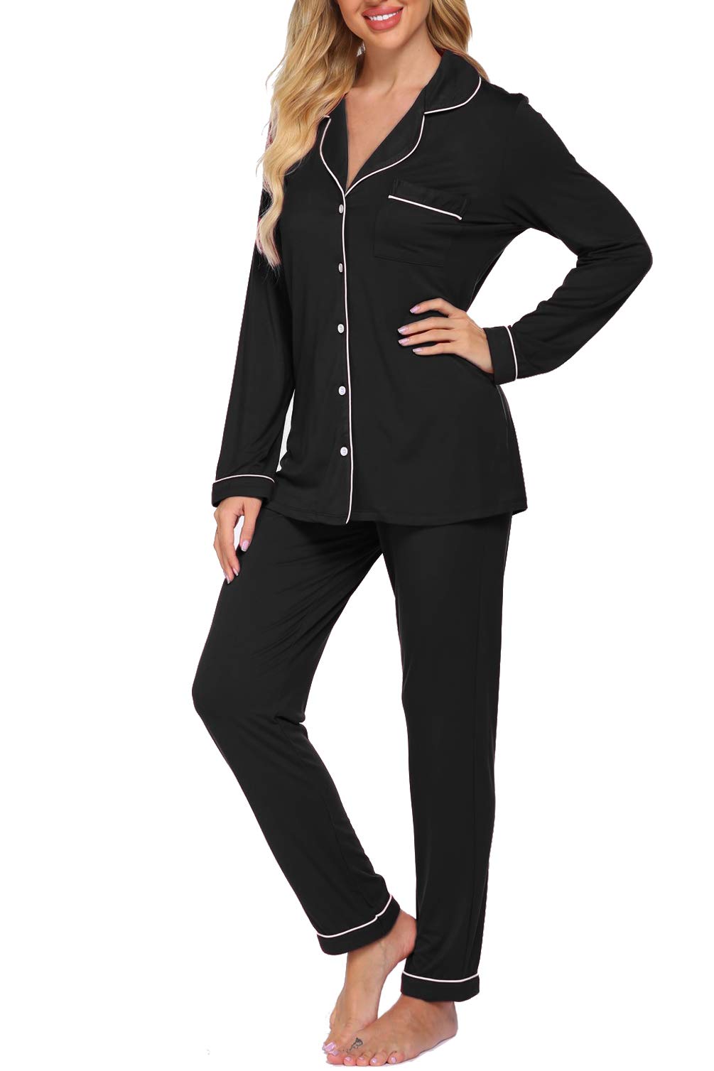 Women's Soft Long Sleeve Button Down Pajama Set - Comfy Sleepwear & Lounge Pjs for Relaxing at Home, Travel or Gift Giving
