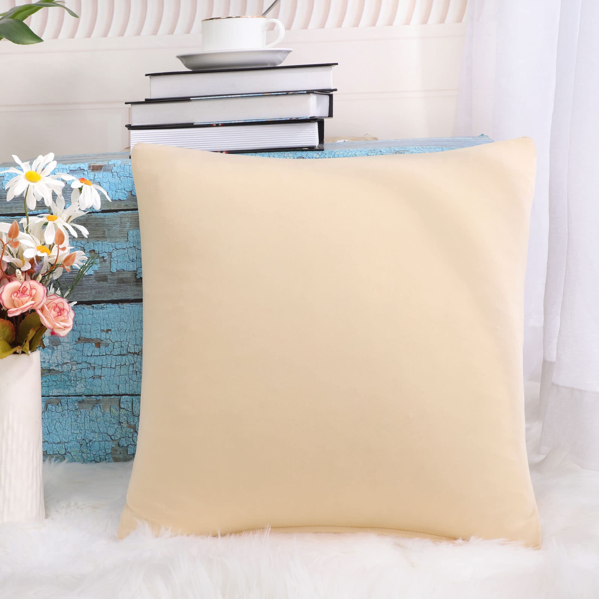 Premium 18x18 Inch Square Throw Pillow Cover - Soft Beige Cushion Case for Sofa, Bed, Living Room Decor - Home & Office Decorative Accent
