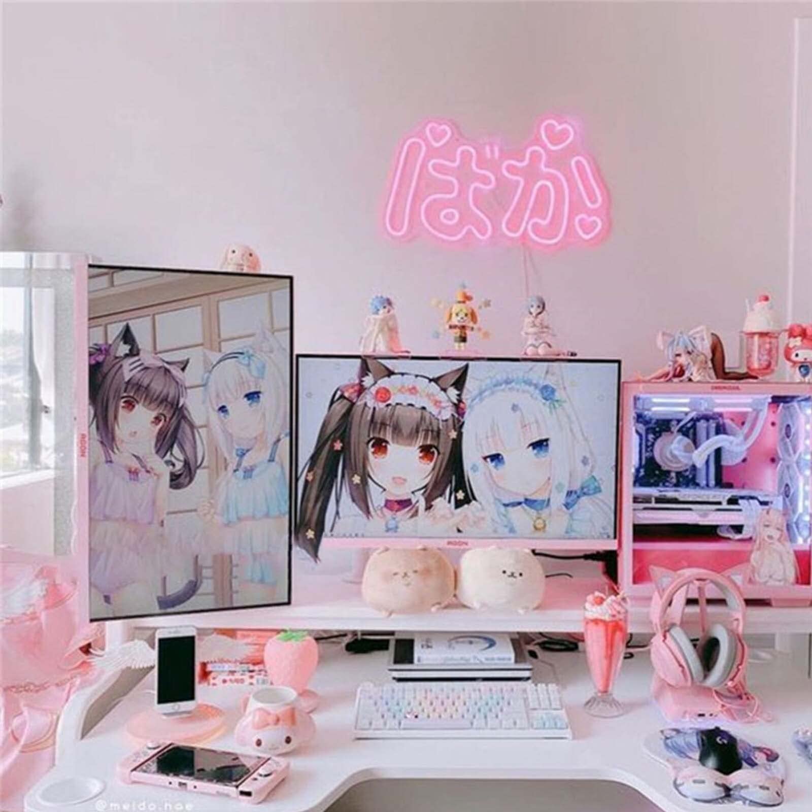 Baka Anime Neon Light - Handmade 3D Cute LED Night Lamp in Pink (14 Inch) | Japanese Neon Sign for Bedroom, Game Room & Stream Studio | Aesthetic Decor & Birthday Gift for Kids, Girls | Perfect for Anime Themed Rooms, Gaming Setups & TikTok Backgrounds