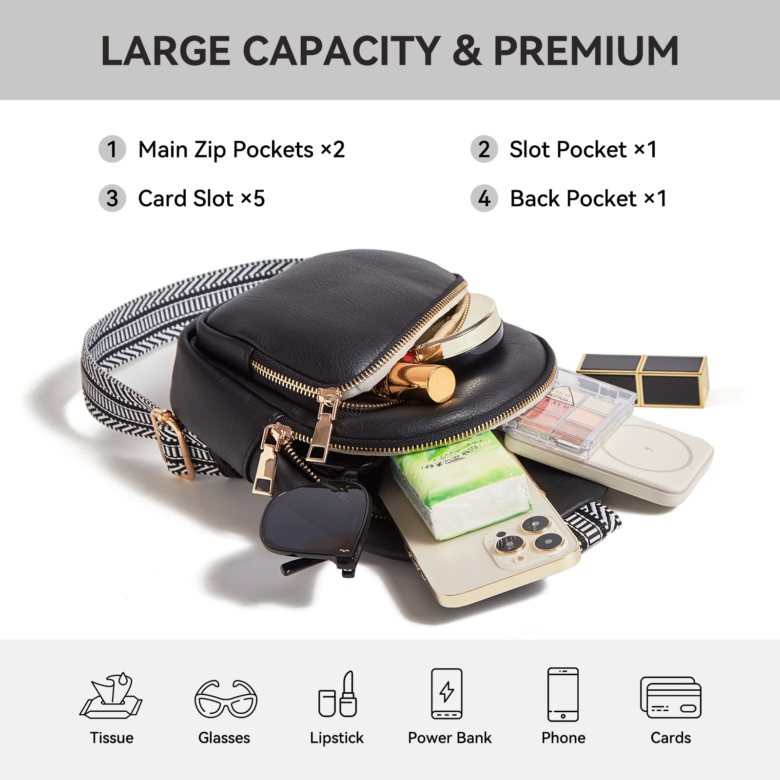 Women's Leather Crossbody Sling Bag - Travel Fanny Pack for Outdoors & Daily Use
