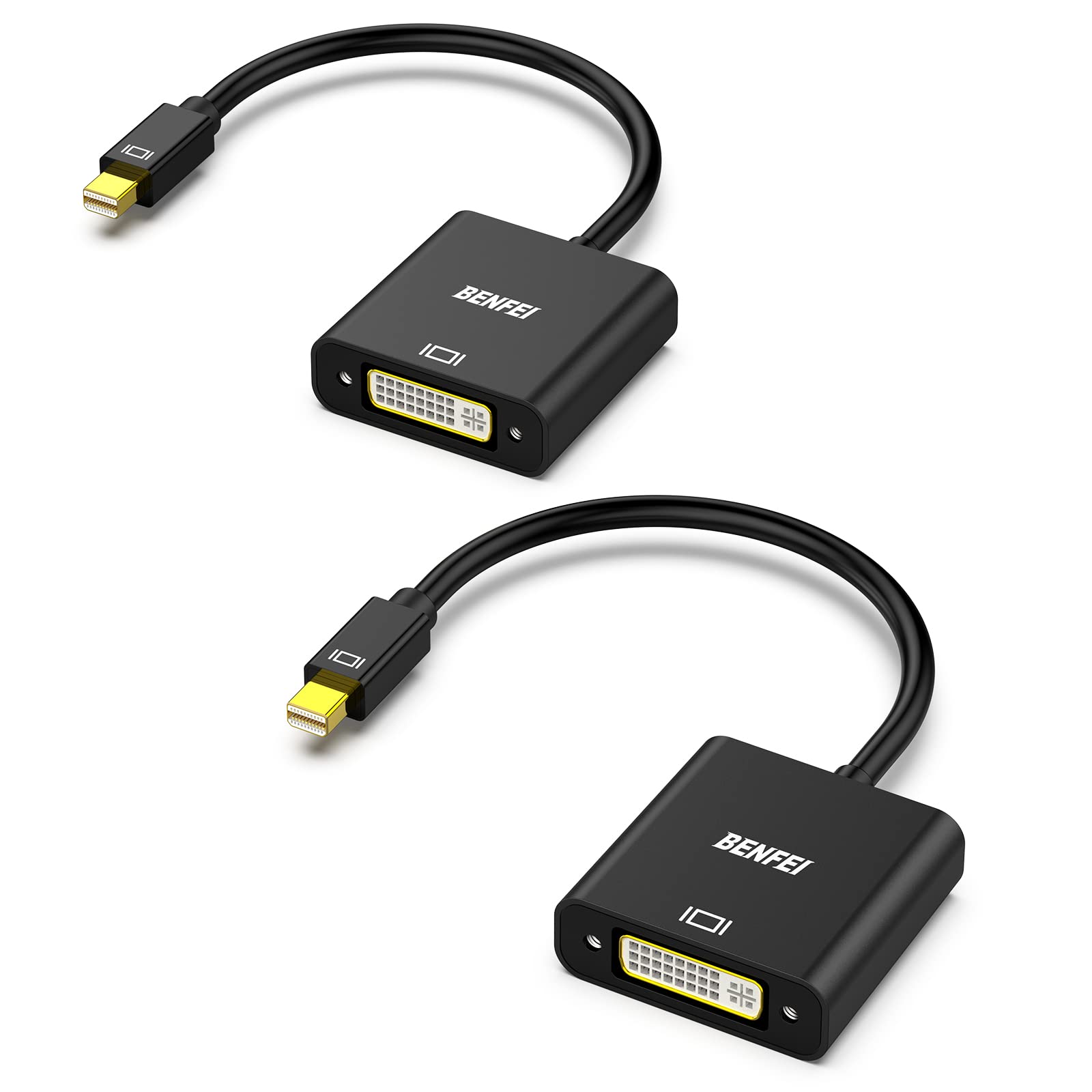 BENFEI 2-Pack Mini DisplayPort to DVI Adapter Gold-Plated - Thunderbolt Compatible Mini DP to DVI Male to Female Converter for MacBook Air/Pro, Surface Pro/Dock - Perfect for Dual Monitor Setup & Home Office