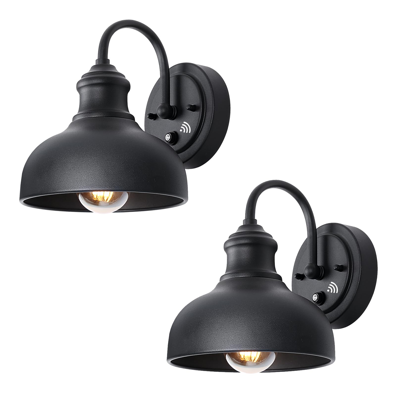 INNOSPARX 7'' Outdoor Barn Light - 2 Pack Black Dusk to Dawn Gooseneck Wall Mount Exterior Lighting for Front Door, Farmhouse, Shed & Garage - Weatherproof Outdoor Wall Sconce with Sensor for Porch, Patio & Entryway