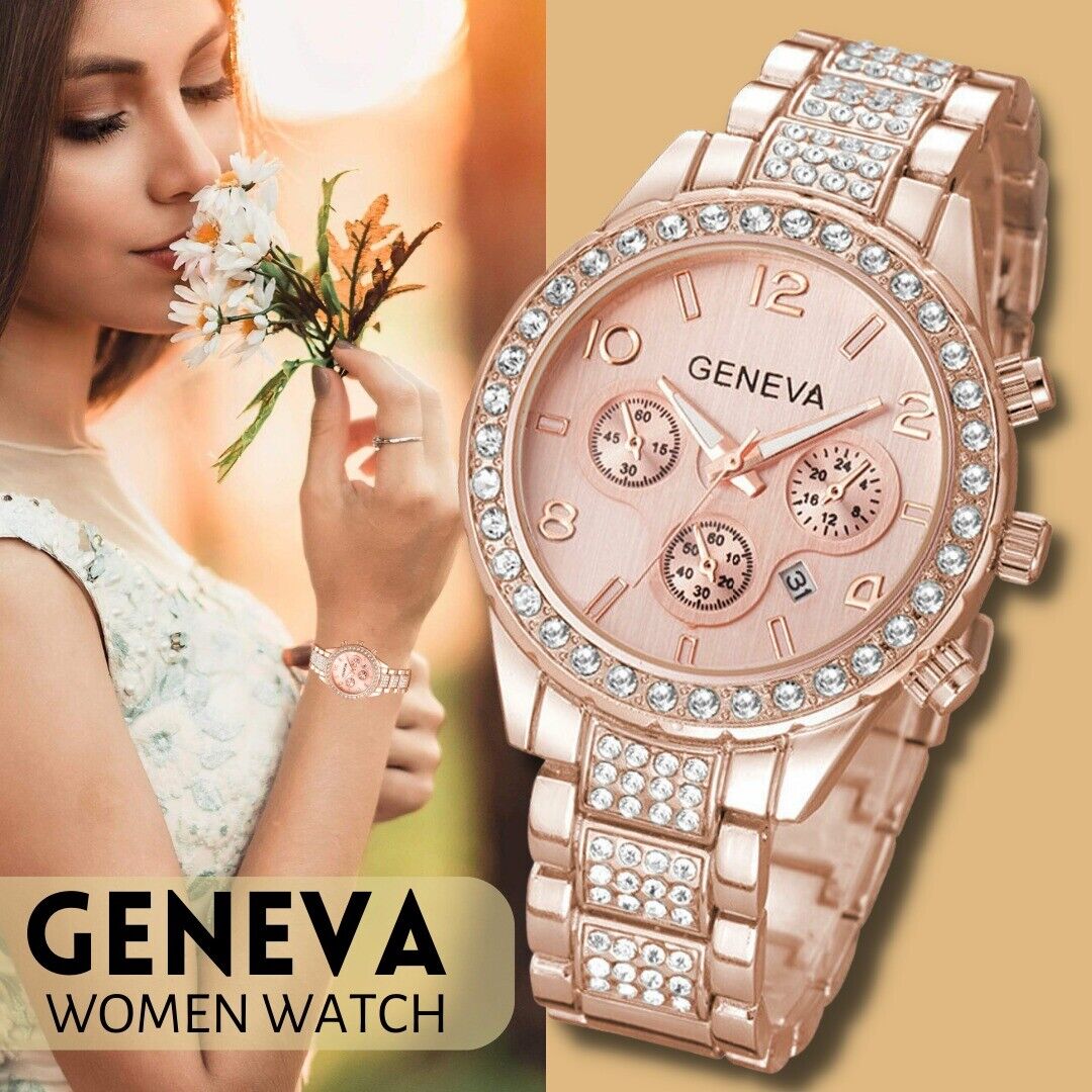Luxury Waterproof Women's Stainless Steel Crystal Quartz Round Wrist Watch - Elegant Timepiece for Business, Party & Everyday Wear