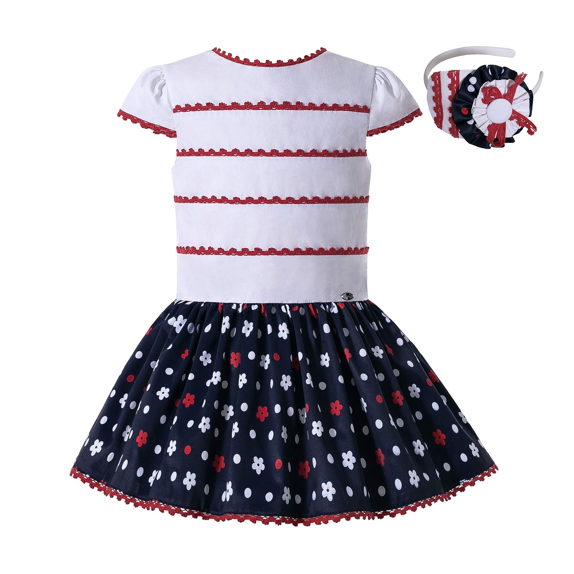 Pettigirl Girls Summer & Spring Outfit Set - White & Navy Blue Floral Dress with Headband for Kids & Teens | Perfect for Parties, School & Casual Wear
